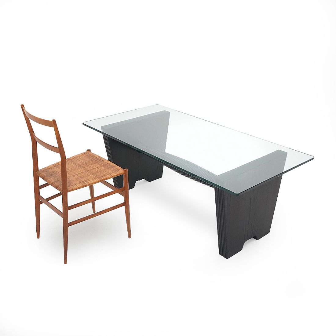 photo buy Coffee Table With Glass Top And Black Stained Wood Structure, 1930s