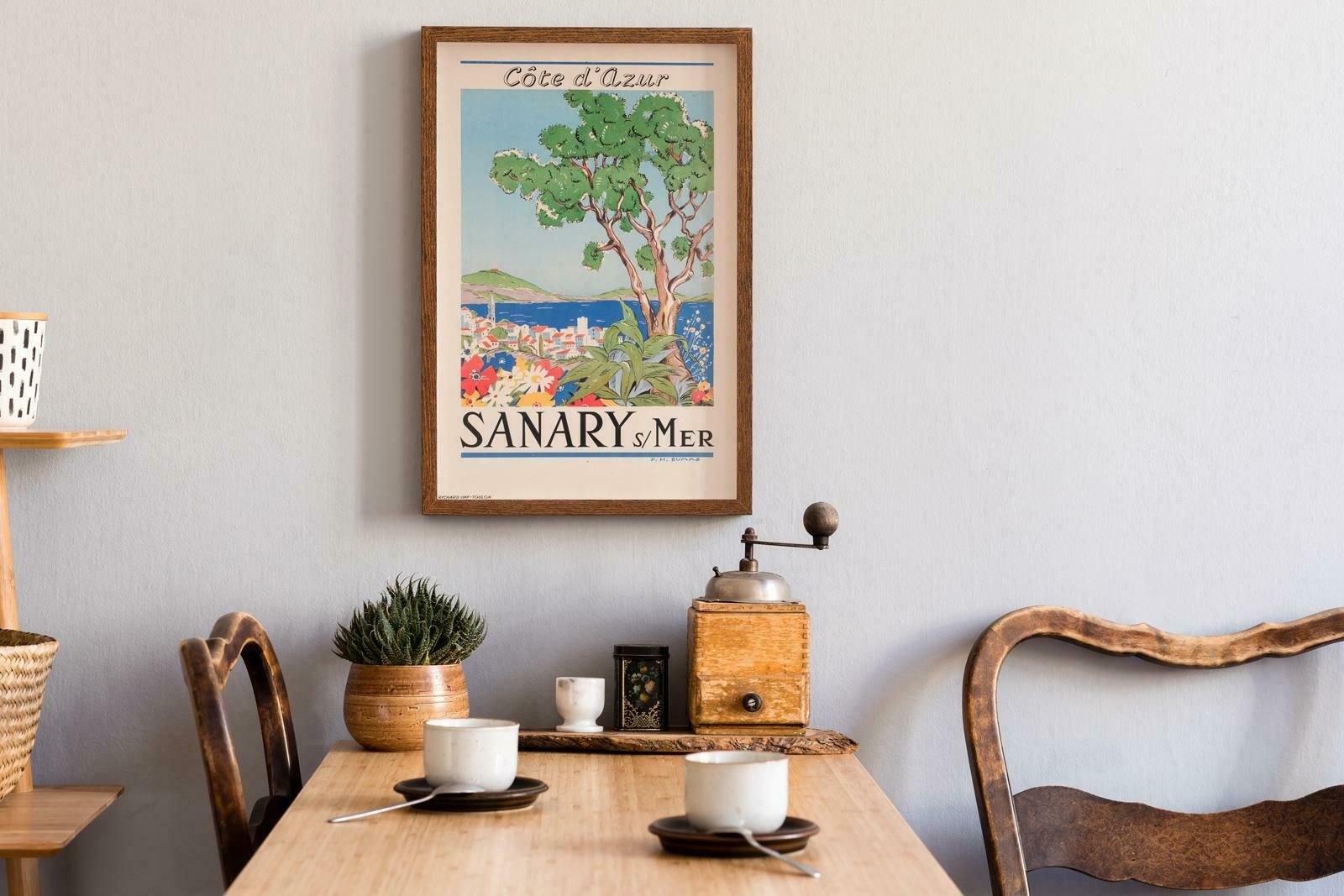 Cote D'azur Sanary Sur Mer 1950s Travel Advertising Poster photo furniture