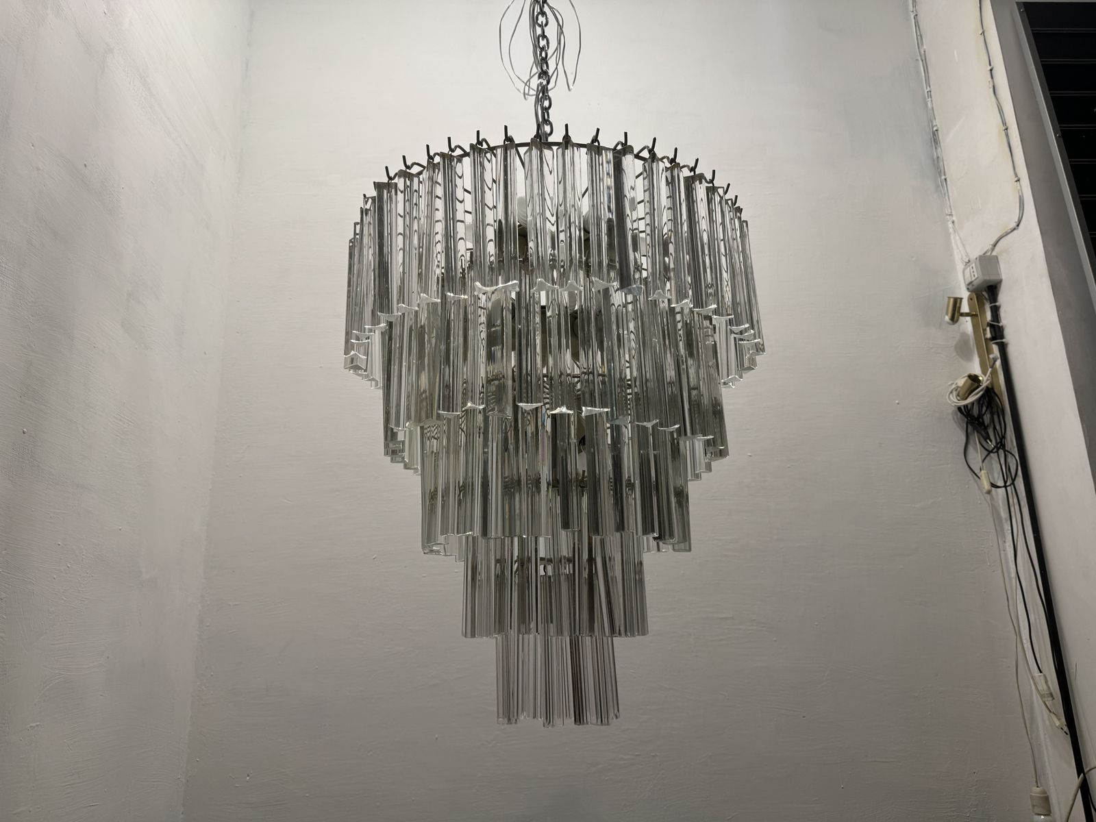 photo for sale Extra Large Murano Glass Triedri Prism Chandelier 1970’s