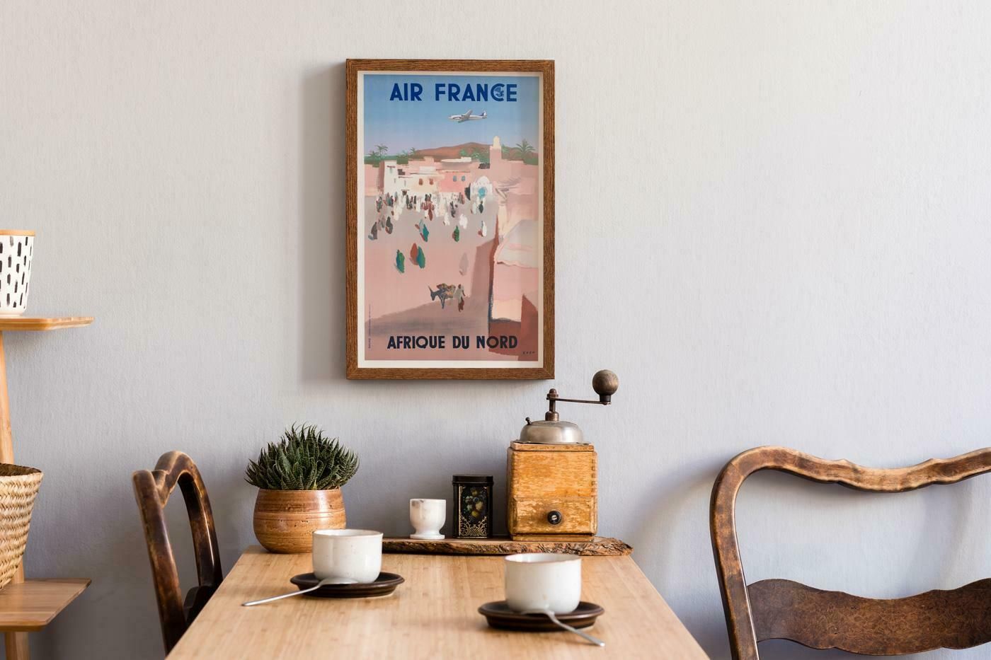 Air France Afrique Du Nord 1950 Travel Airline Advertising Poster, Jean Even photo furniture