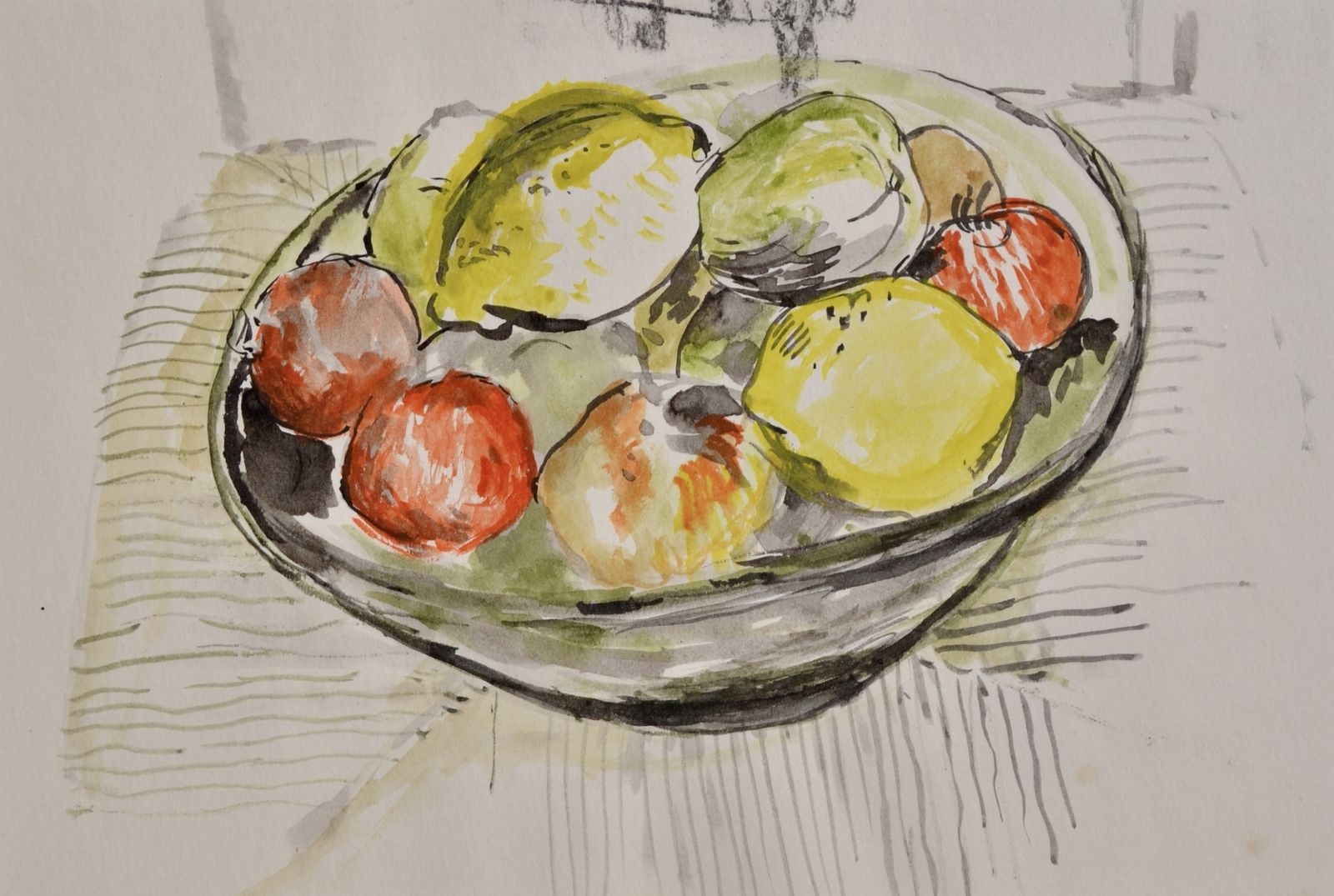 John Sergeant   20th Century British Watercolour Still Life Of Fruit In A Bowl