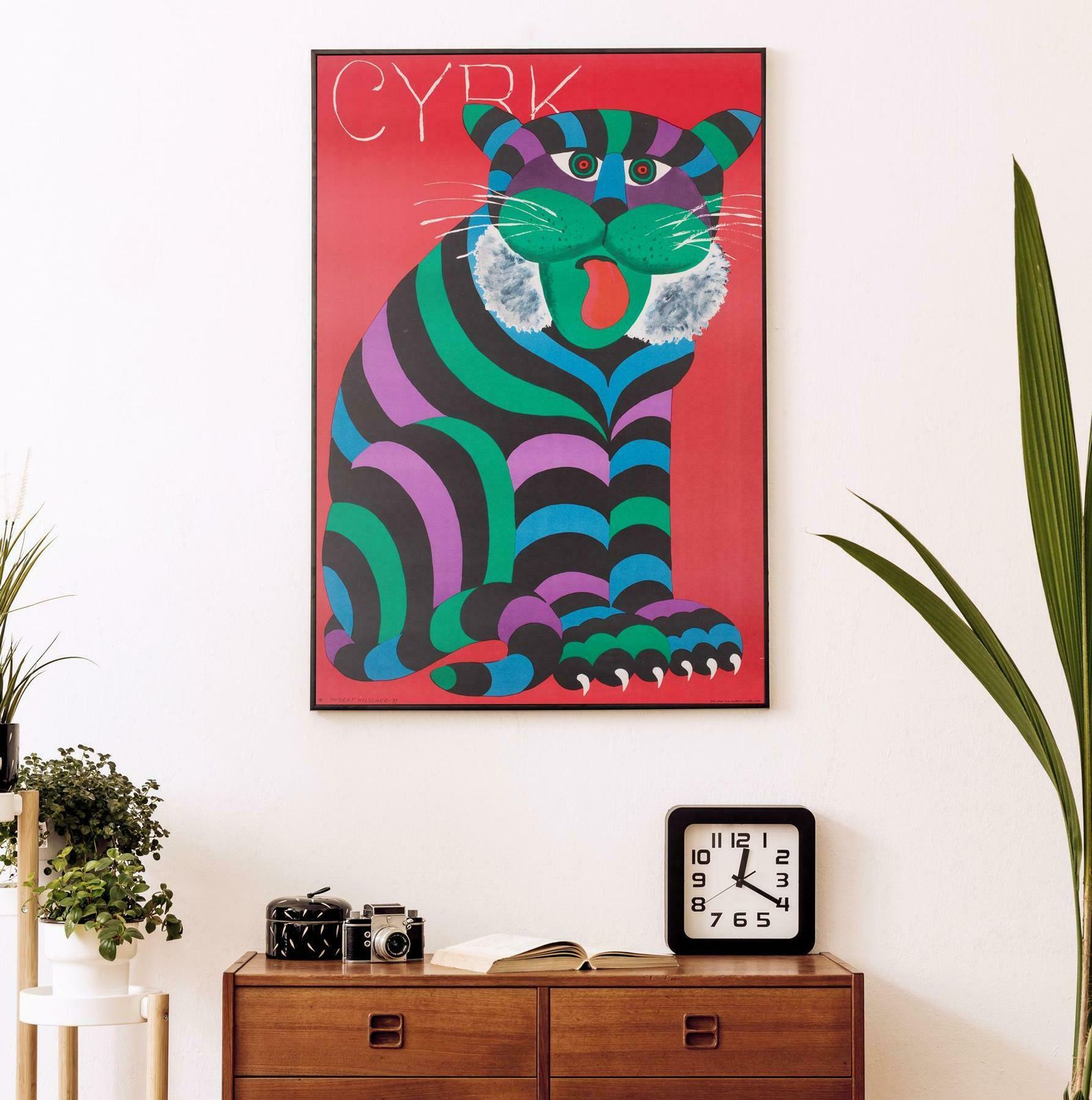 Cyrk Large Stripy Cat Tiger 1971 Polish Circus Poster, Hubert Hilscher photo furniture