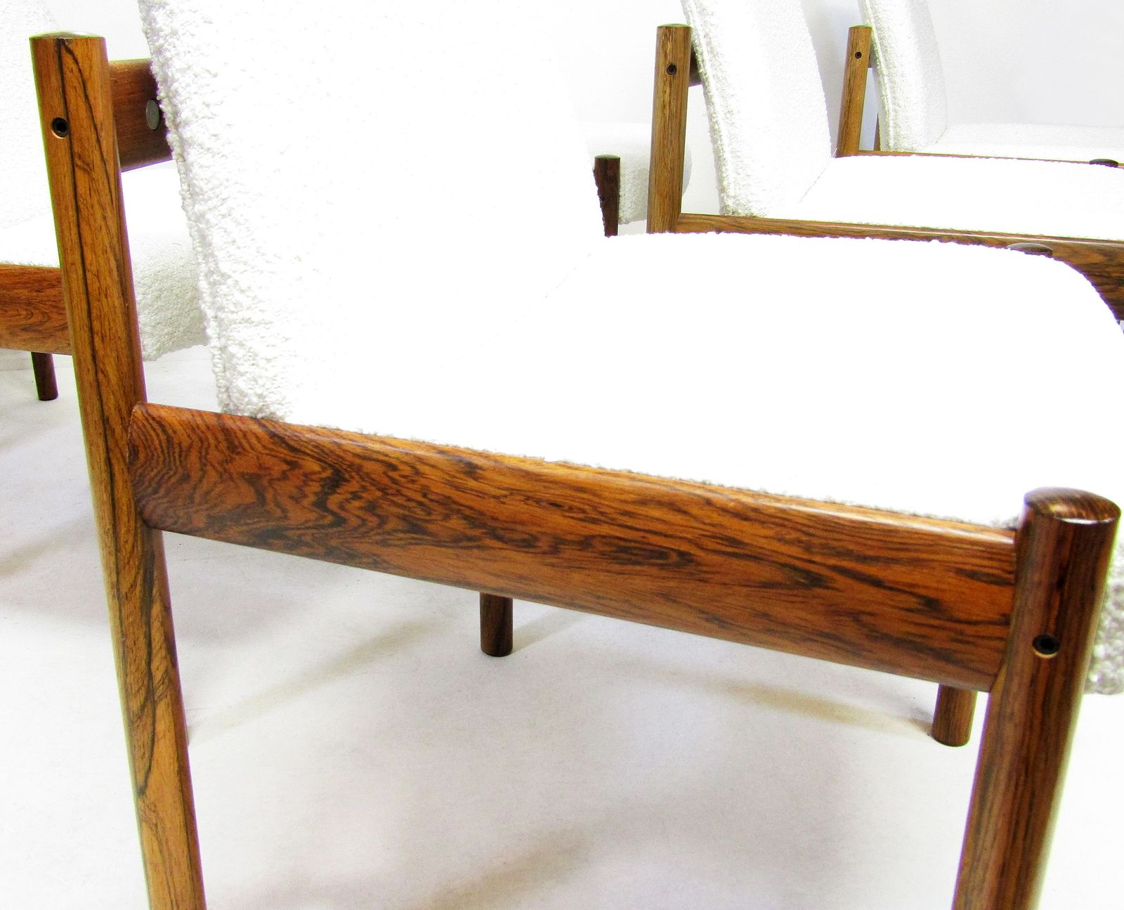 photo furniture Six Dining Chairs In Danish Rosewood And Ivory Bouclé By Sven Ivar Dysthe For Dokka