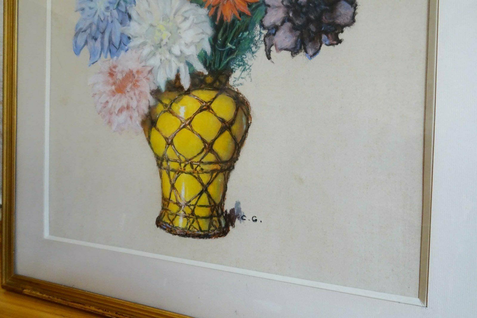 Large French Pastel, Delphiniums And Dahlias photo vinterior