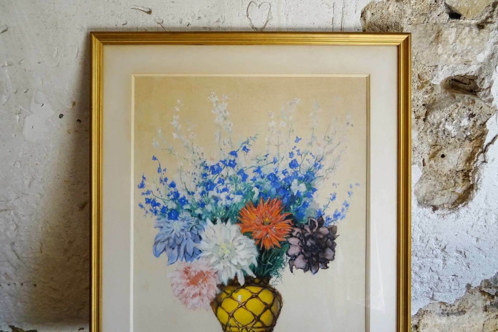 photo furniture Large French Pastel, Delphiniums And Dahlias