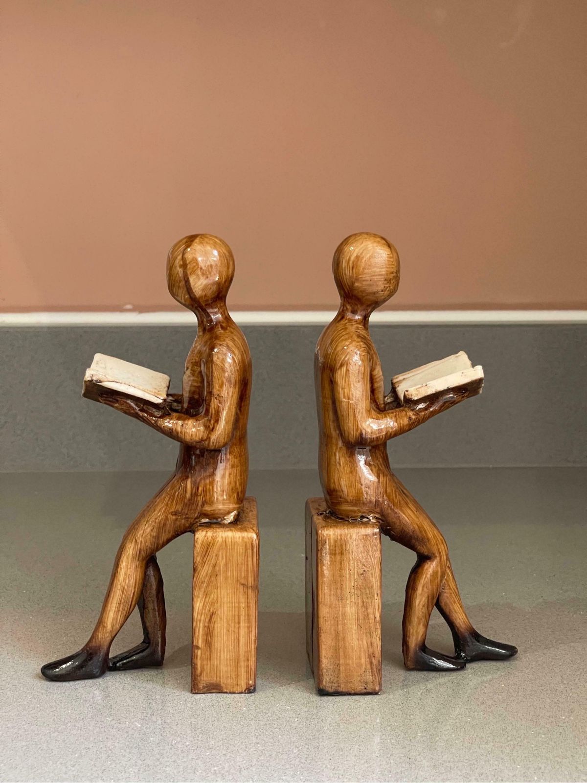 Carving Wooden Sculptures Book End Set Of 2 Decorative Figurine Of Book Holders photo furniture