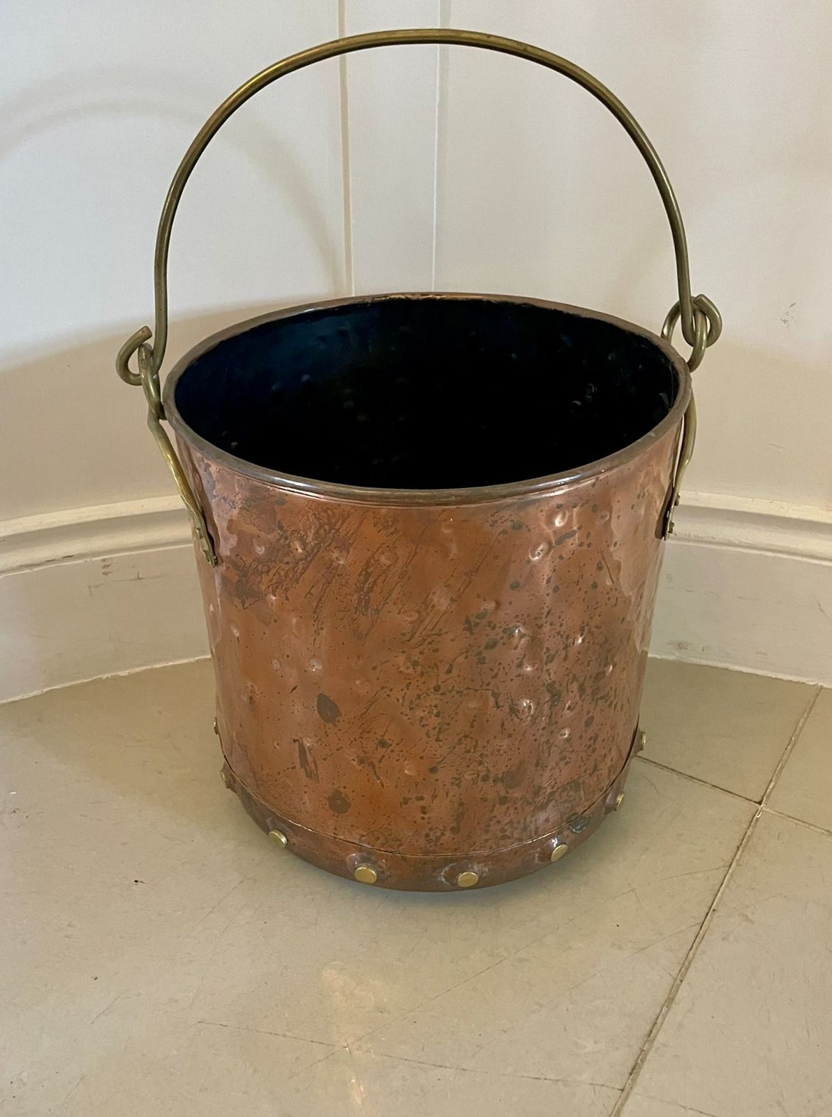 Antique 19th Century Quality Brass And Copper Coal Bucket