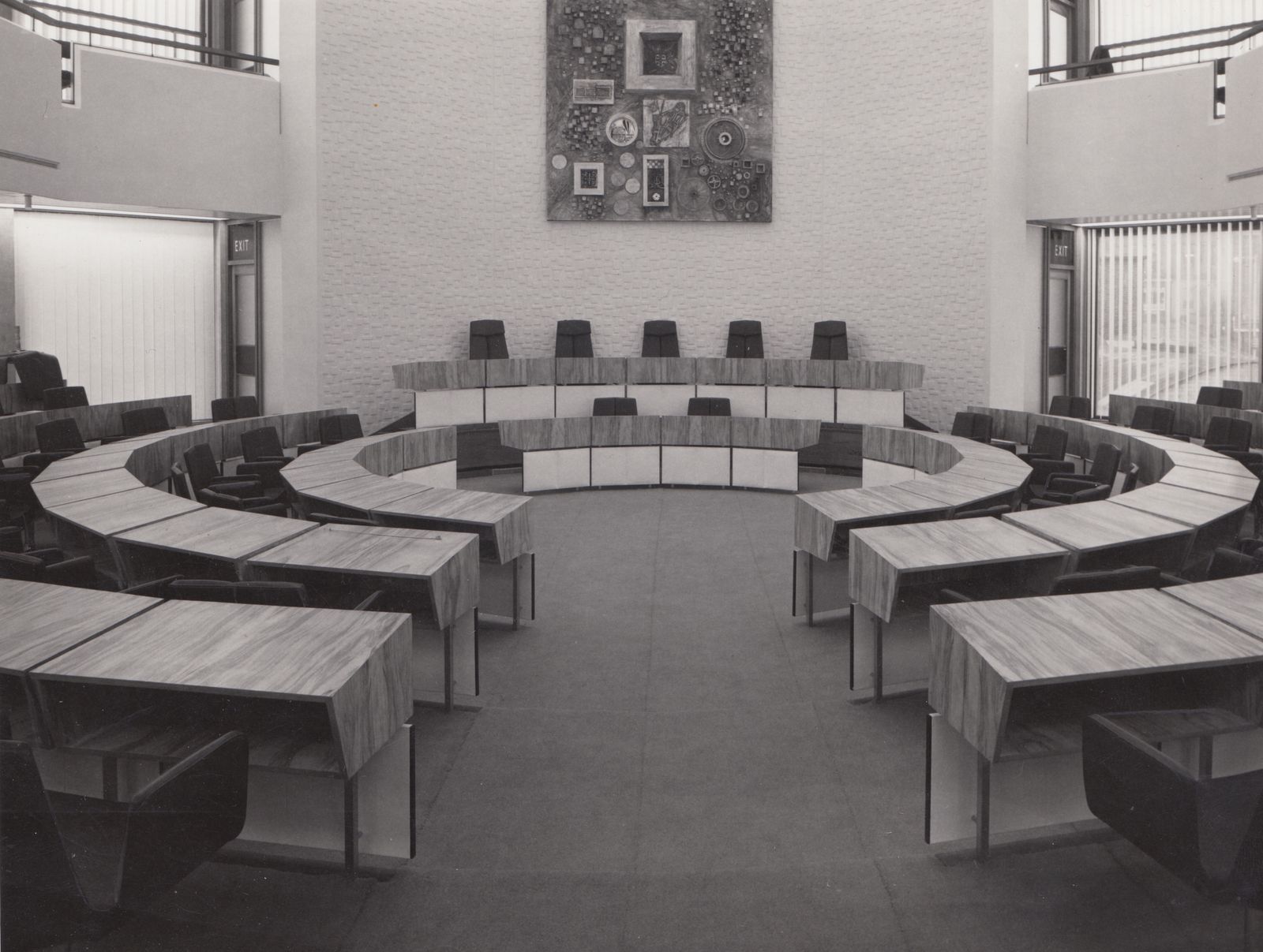 Vintage Single Black / Charcoal Grey Vinyl Fixed Swivel Arm Chair From Carlisle's Civic Centre Council Chamber photo furniture