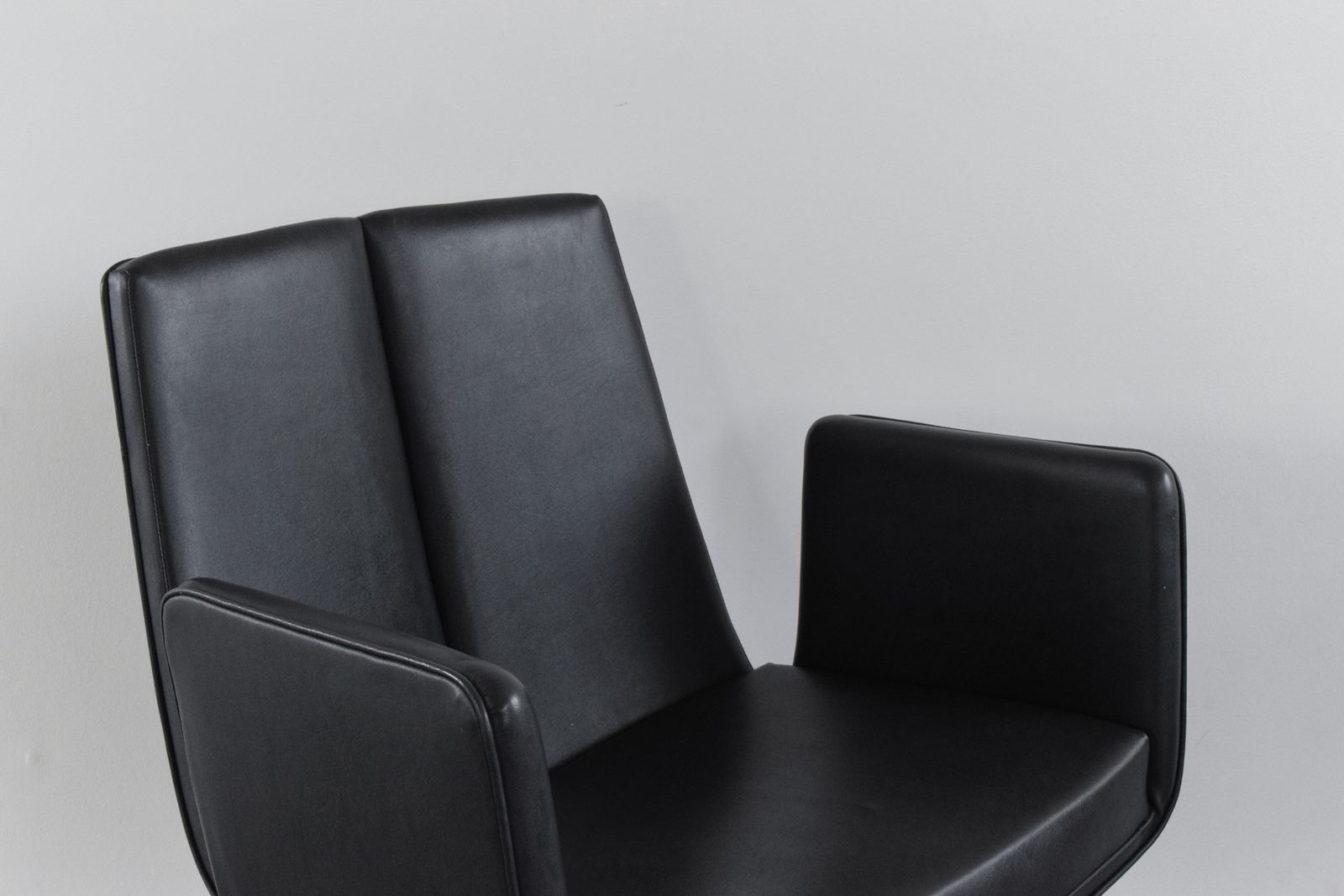 Vintage Single Black / Charcoal Grey Vinyl Fixed Swivel Arm Chair From Carlisle's Civic Centre Council Chamber photo 295.0