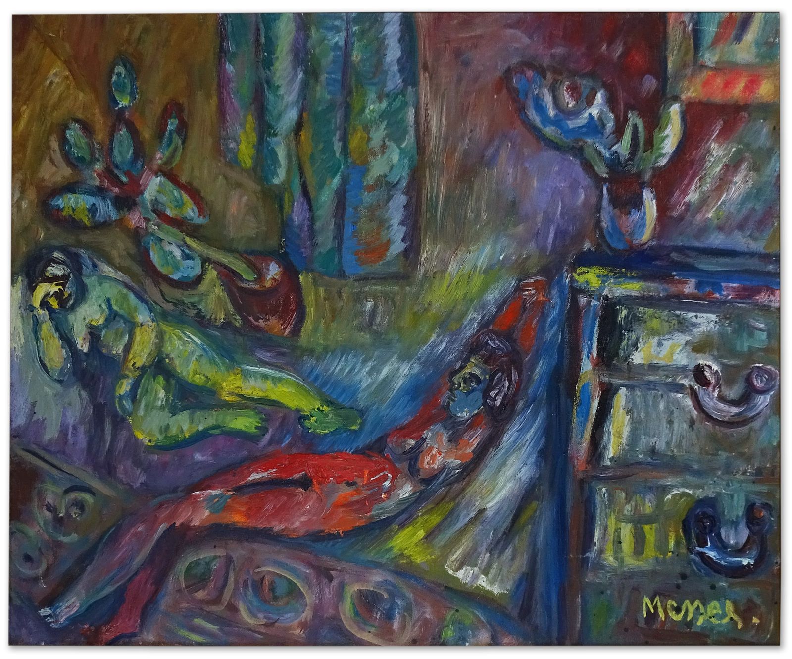 Intense 1968 Signed French Interior Oil Painting: David Messer