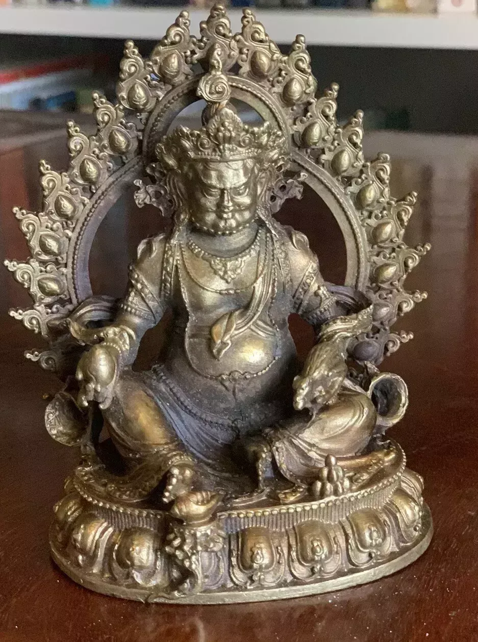 A Small Gilded Metal Statue Of The Tibetan Bodhisattva Kubera The God Of Wealth.