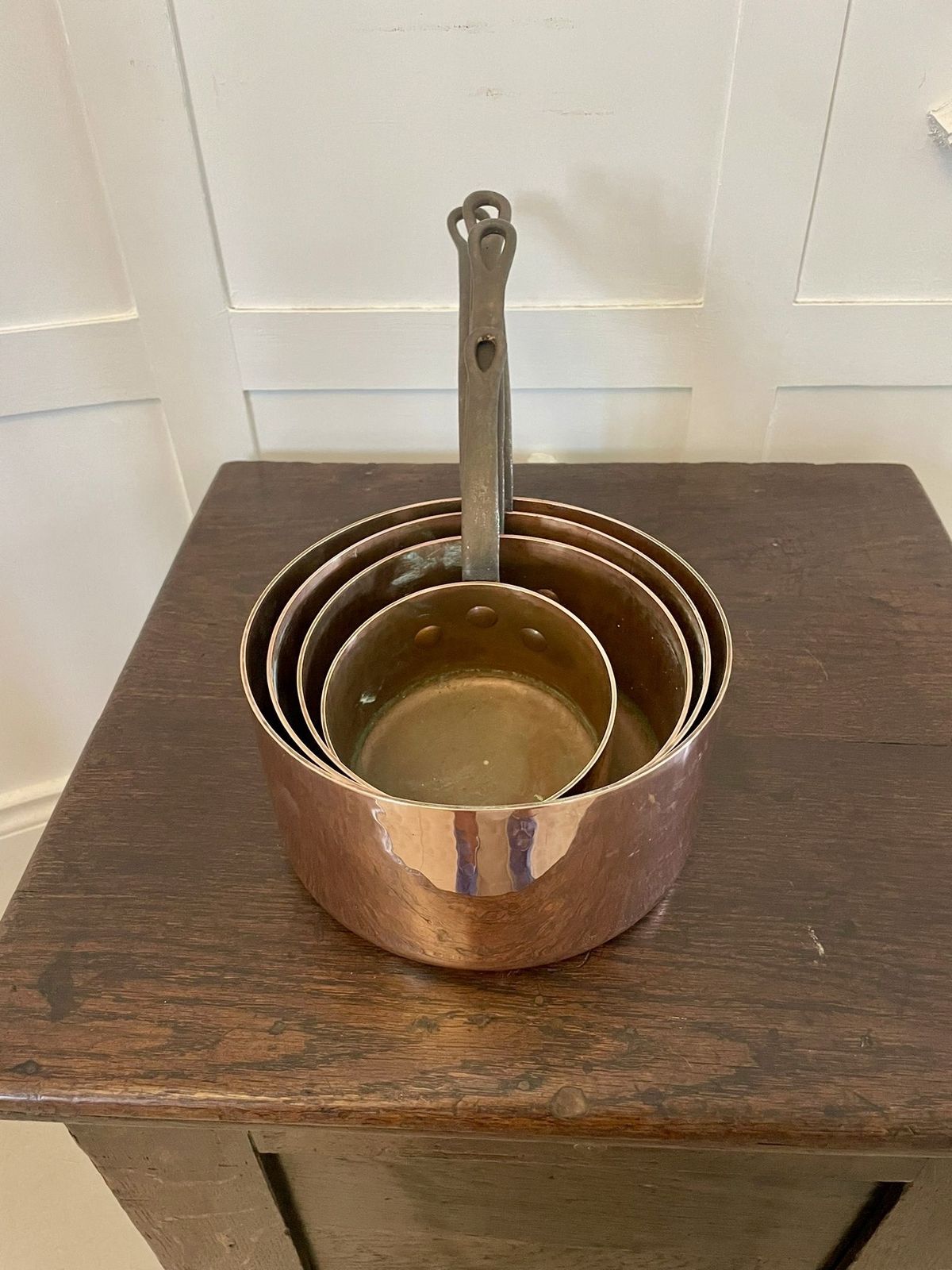 Antique 19th Century French Set Of Four Copper Pans photo 1395.0