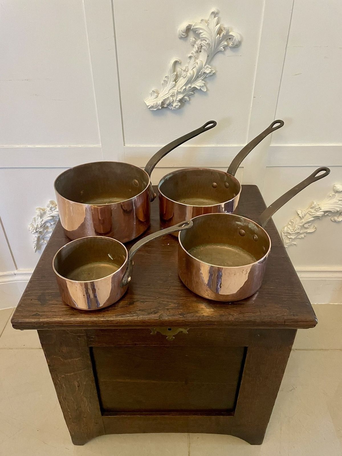 Antique 19th Century French Set Of Four Copper Pans