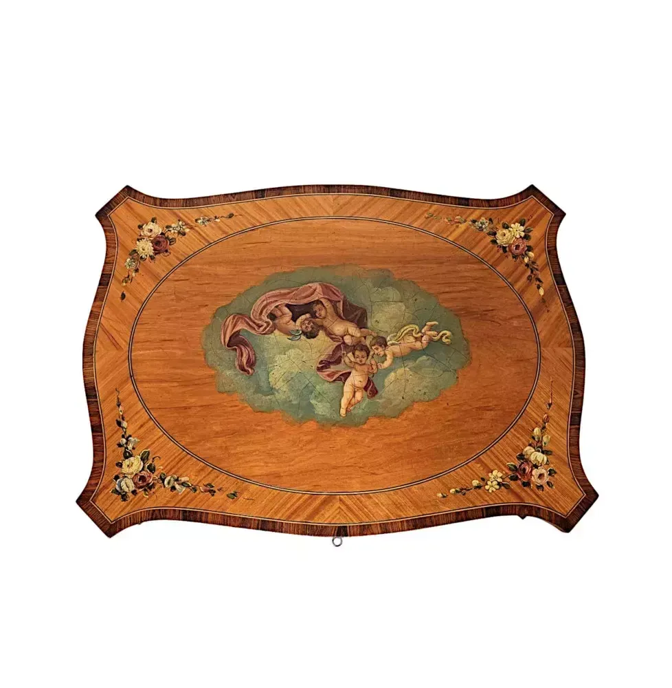 A Rare Late 19th Century Inlaid And Hand Painted Side Or Sewing Table photo furniture