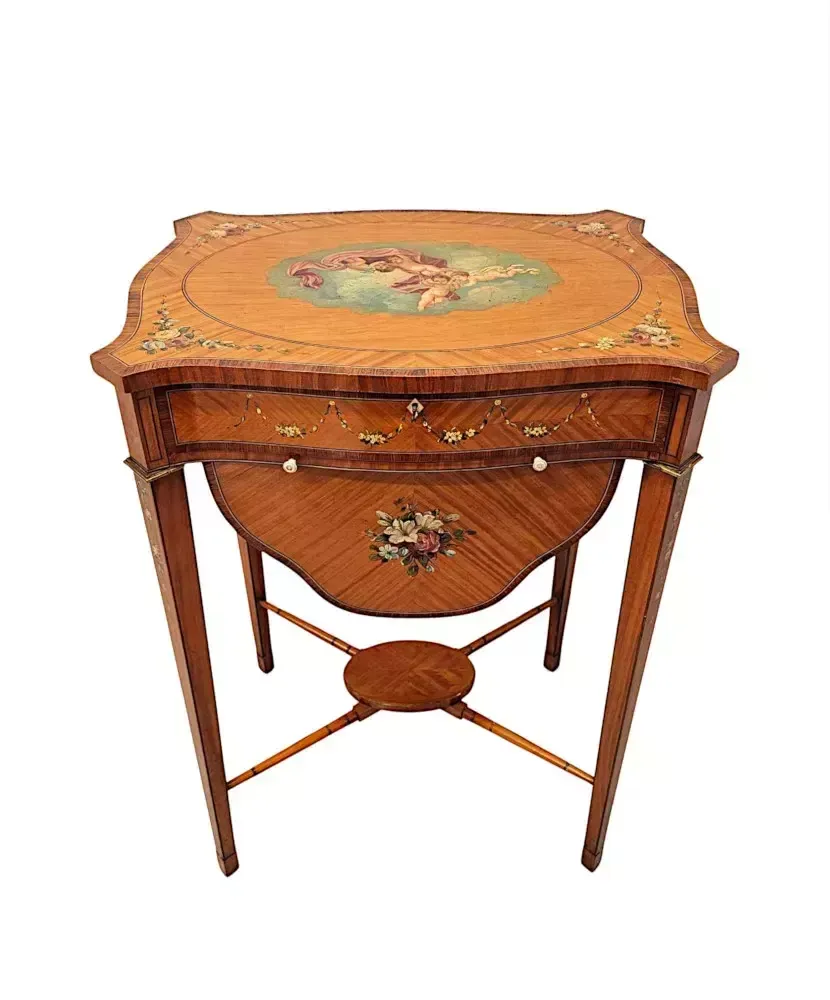 A Rare Late 19th Century Inlaid And Hand Painted Side Or Sewing Table photo 4262.7699