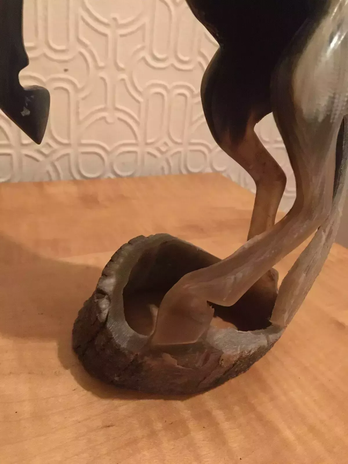Pair Mid Century Art Deco Carved Buffalo Horn Horse Sculptures Modernist Vintage photo 95.0