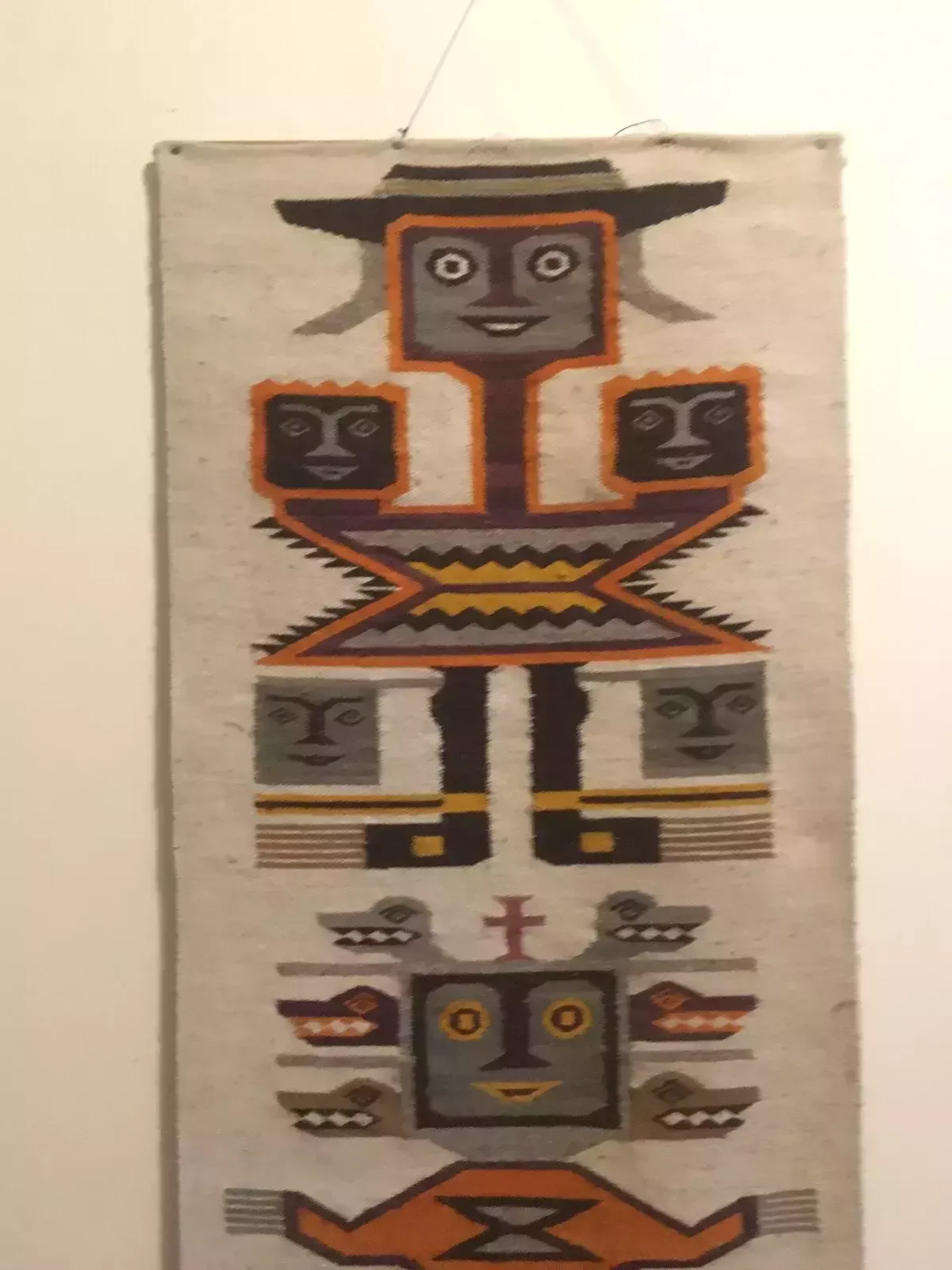 Vintage Aztec Textile Art Wall Hanging 1970s Mayan Inca Woven Tapestry photo Art