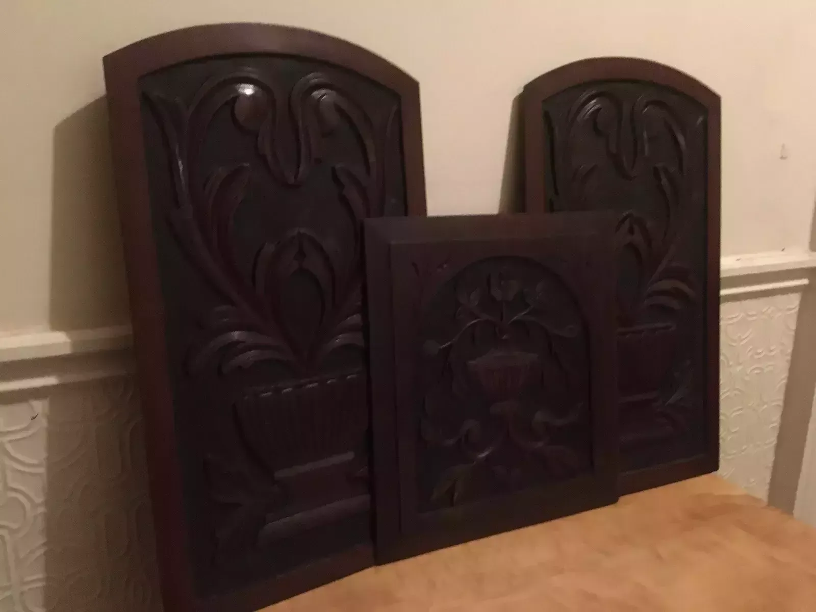 3x Antiques Edwardian Woodcarvings Wall Plaques Mahogany Decoratorive Art photo Art