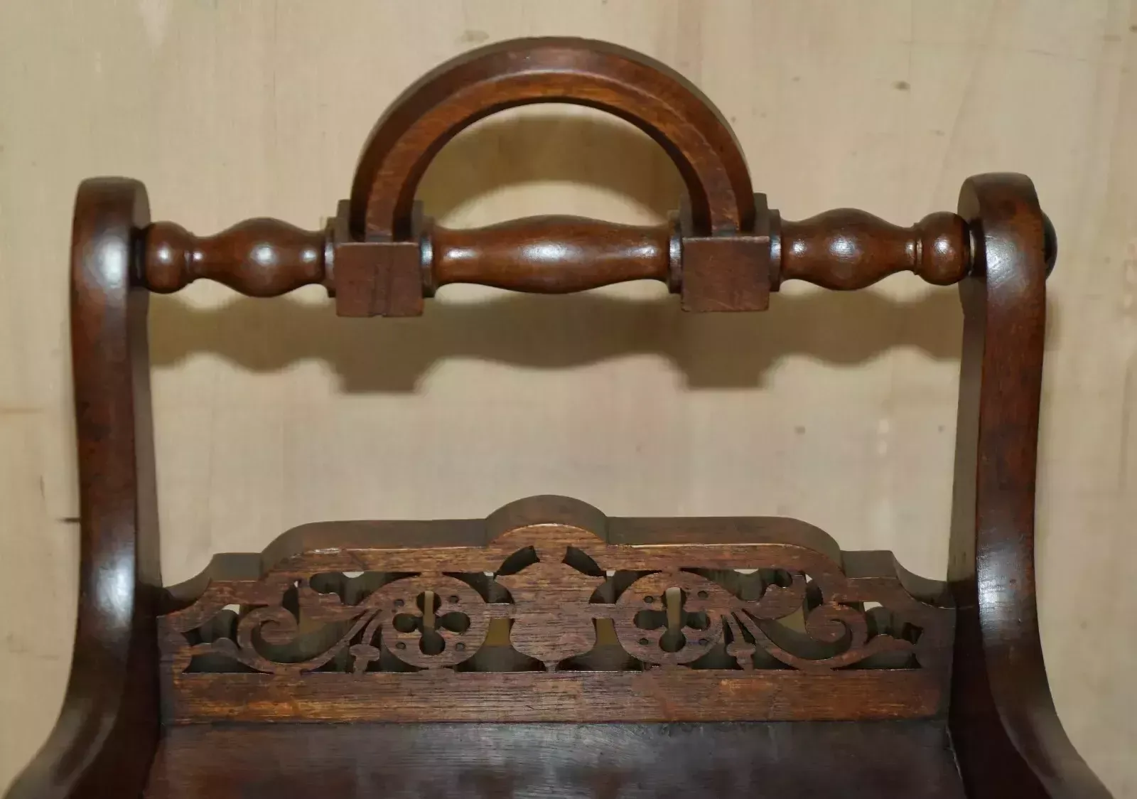 Pair Of Antique Victorian English Hand Carved Hall Chairs With Rotating Handles photo Furniture