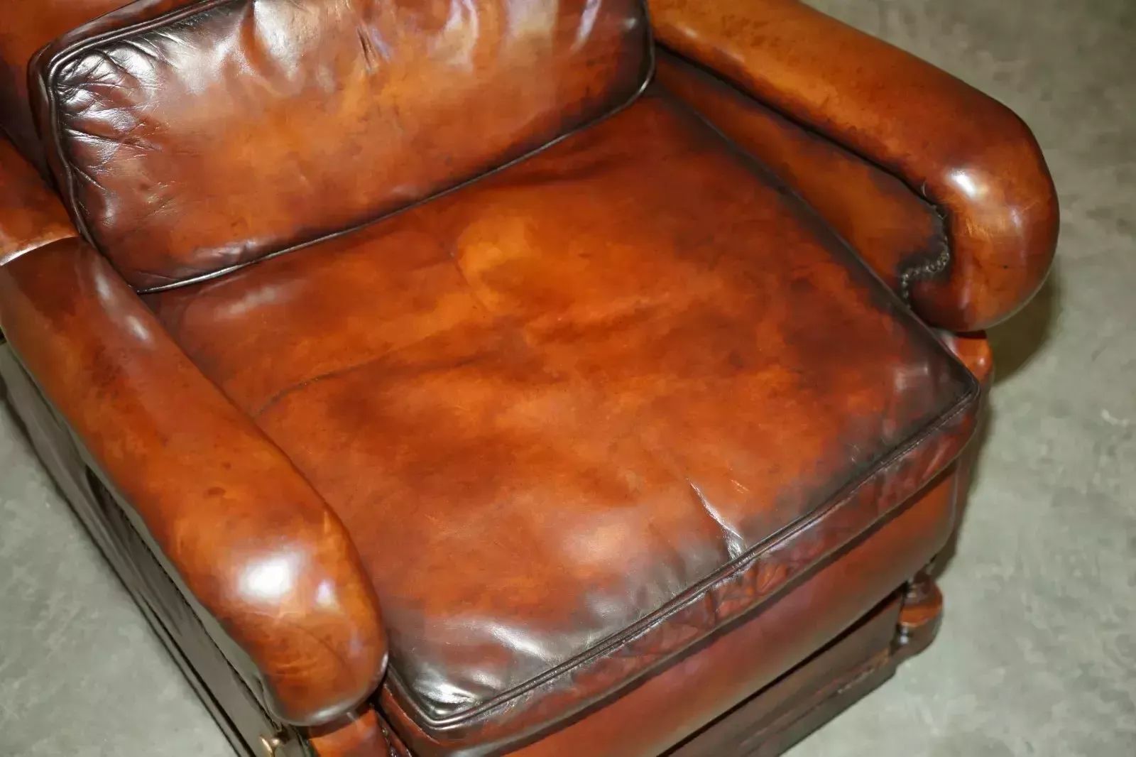 Restored J Foot & Son Adjustable Reclining Easy Armchair Hand Dyed Brown Leather photo vinterior