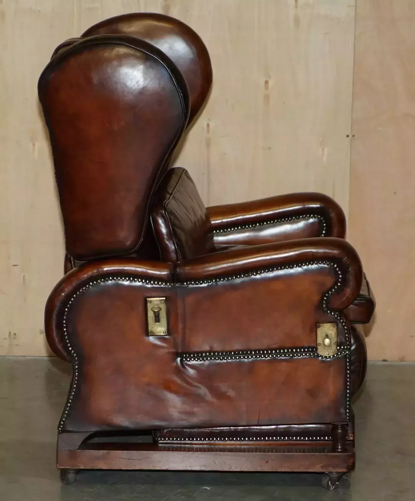 photo furniture Restored J Foot & Son Adjustable Reclining Easy Armchair Hand Dyed Brown Leather
