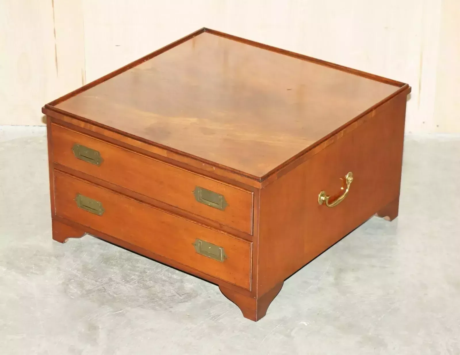 Antique Victorian 1880 Flamed Mahogany Military Campaign Coffee Table Drawers photo furniture