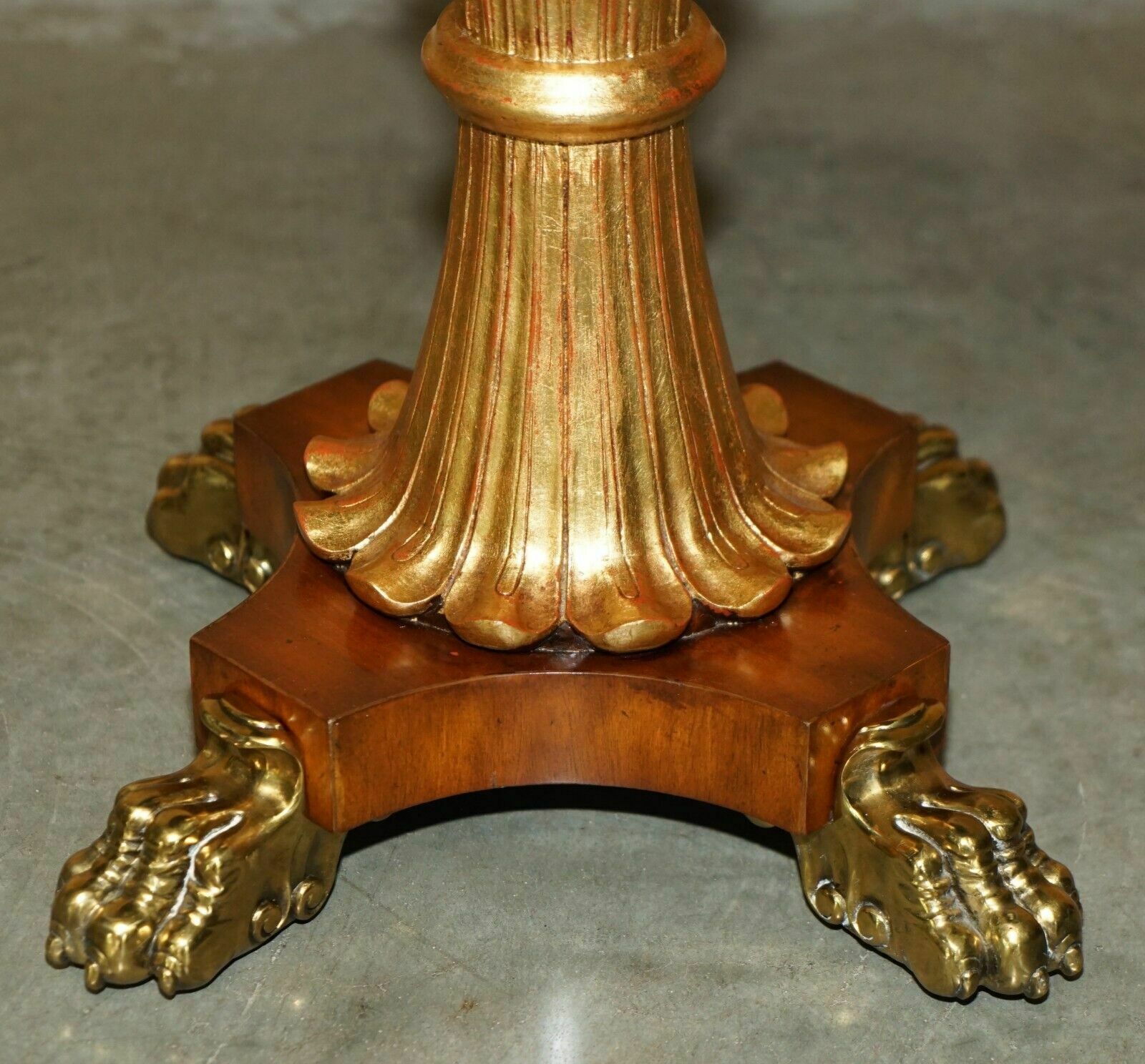 photo furniture Sublime Pair Of Vintage Marble Topped Side End Tables Solid Brass Lions Paw Feet