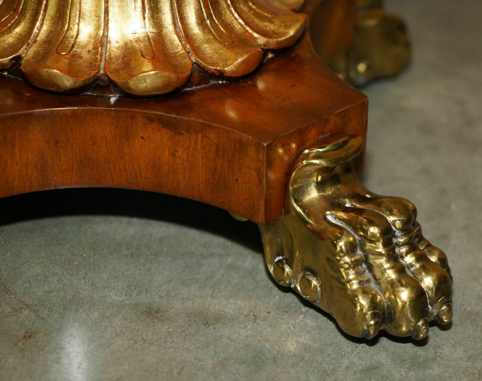 Furniture Sublime Pair Of Vintage Marble Topped Side End Tables Solid Brass Lions Paw Feet photo