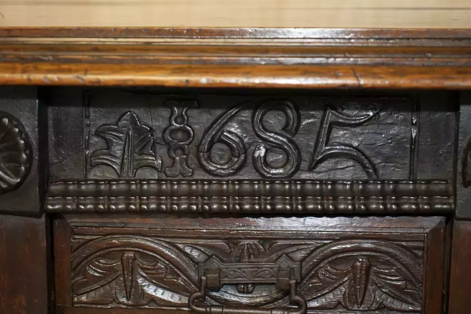 Antique 1685 Dated Hand Carved Chest Of Drawers Sideboard With Side Cupboards photo Furniture