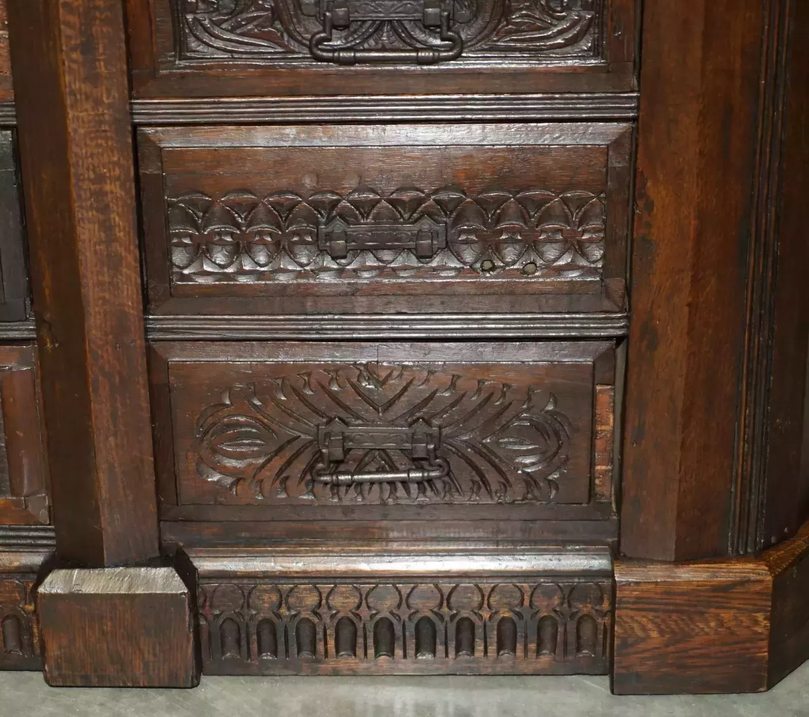 Antique 1685 Dated Hand Carved Chest Of Drawers Sideboard With Side Cupboards photo vinterior