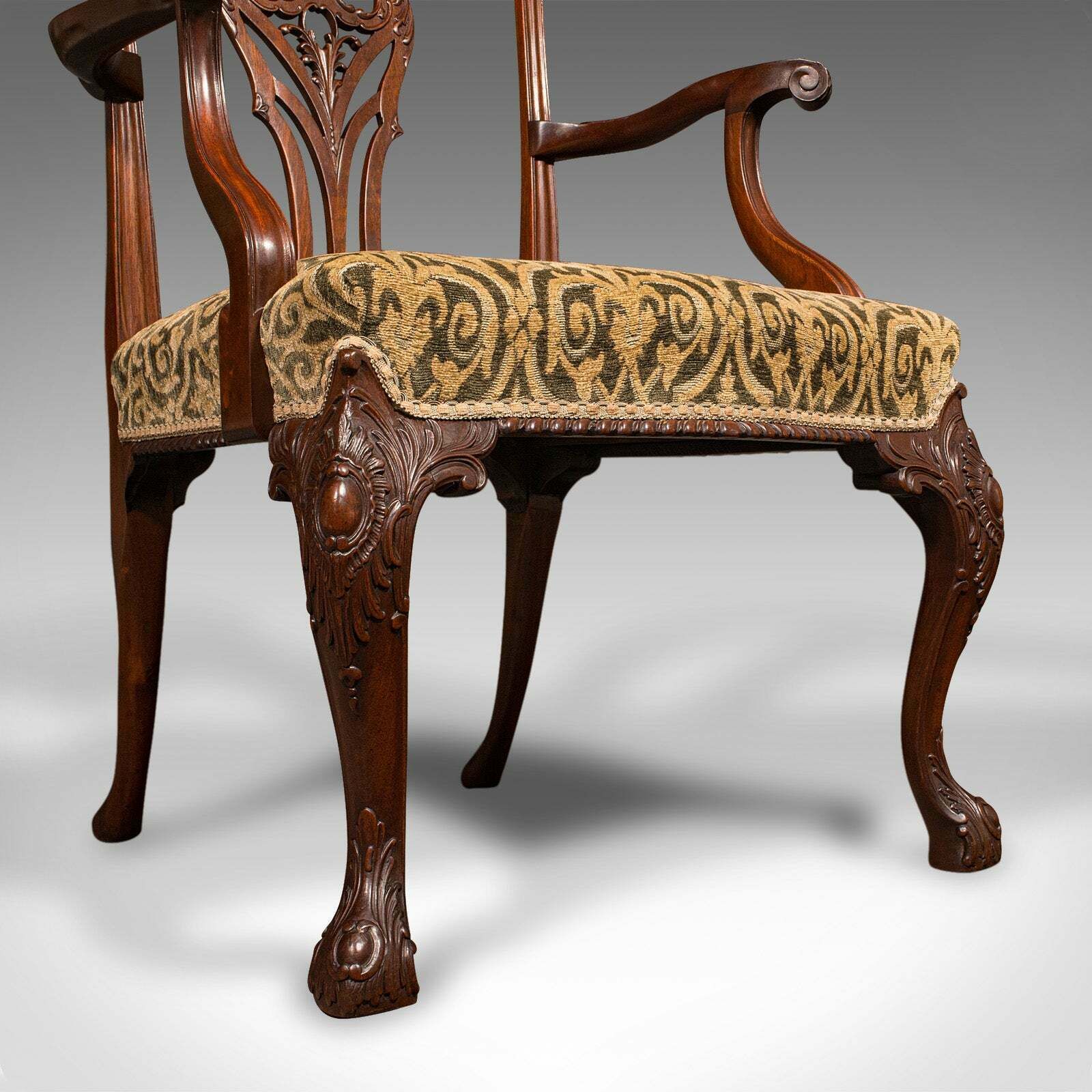 985.0 Antique Drawing Room Armchair, English, Elbow Chair, Chippendale Revival, C.1900 photo