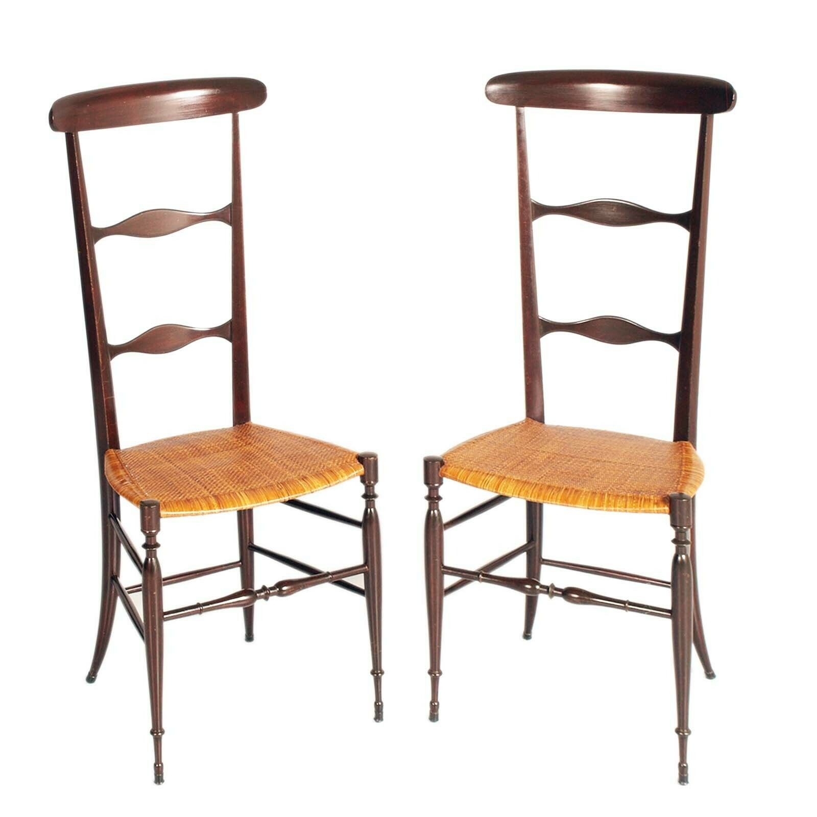Mid Century Modern Pair Of Italian Walnut Side Chairs By Colombo Sanguinetti