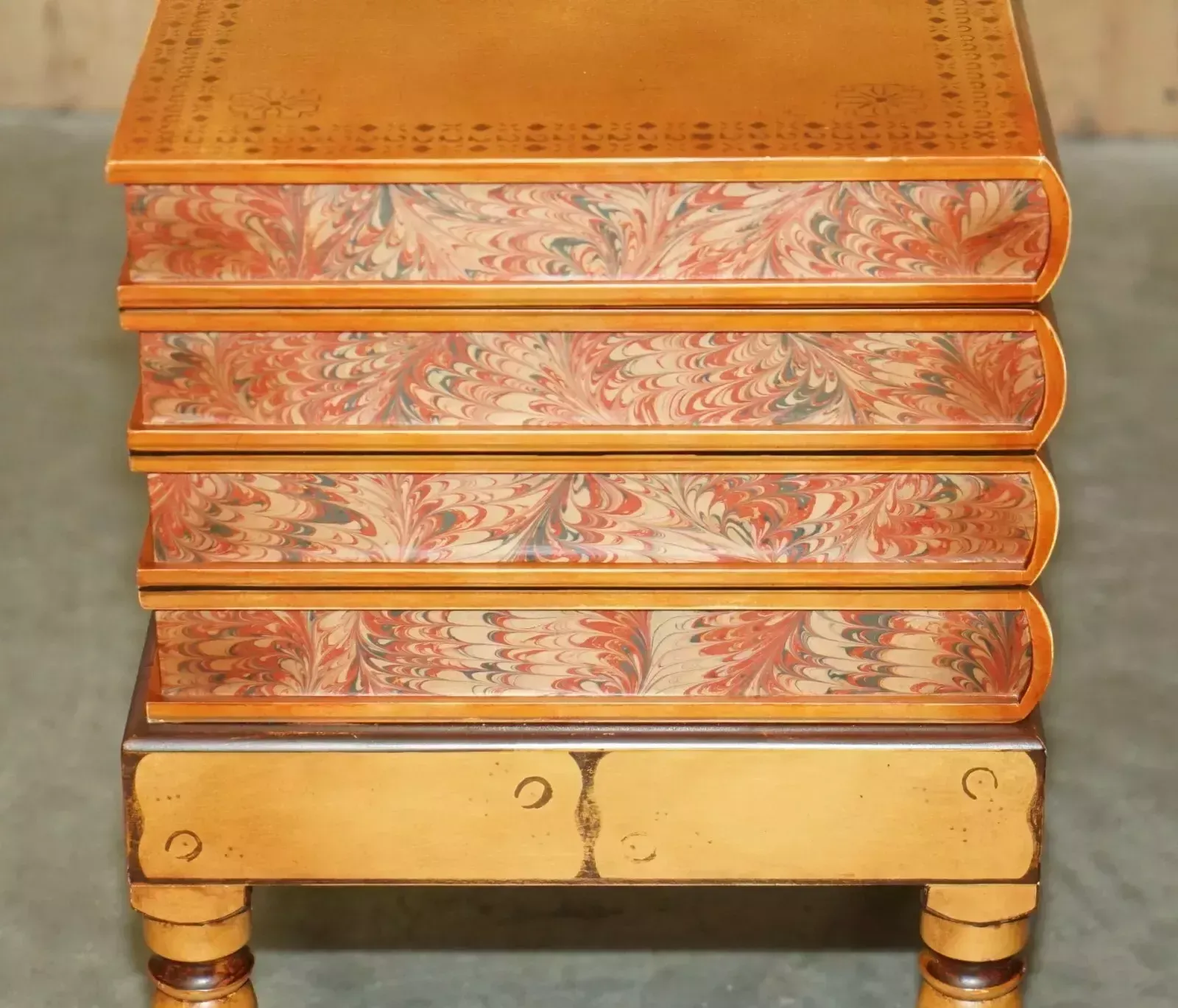 photo for sale Pair Of Faux Book Topped Side End Lamp Wine Tables With Hidden Internal Storage