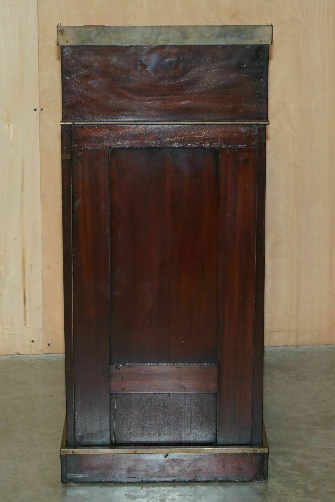 2850.0 Antique Victorian Brown Leather Brass Gallery Military Campaign Davenport Desk photo