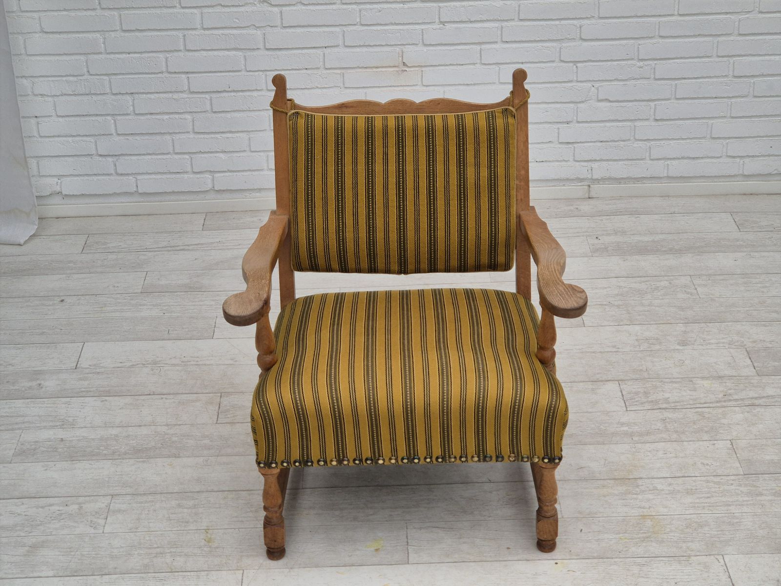 1960s, Danish Lounge Chair, Original Very Good Condition, Furniture Wool, Solid Oak Wood. photo furniture