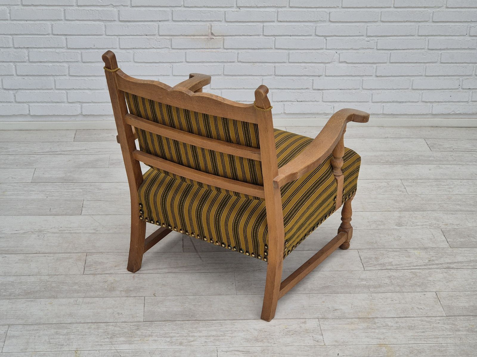 1960s, Danish Lounge Chair, Original Very Good Condition, Furniture Wool, Solid Oak Wood. photo Furniture