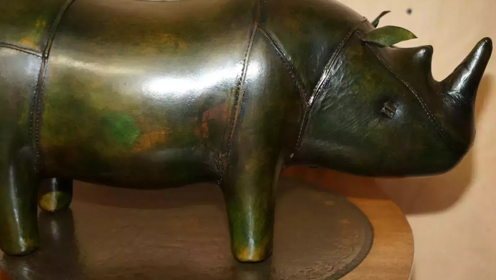 Old Stock Liberty London Style Omersa Green Leather Footstool Rhinoceros Rhino photo Furniture