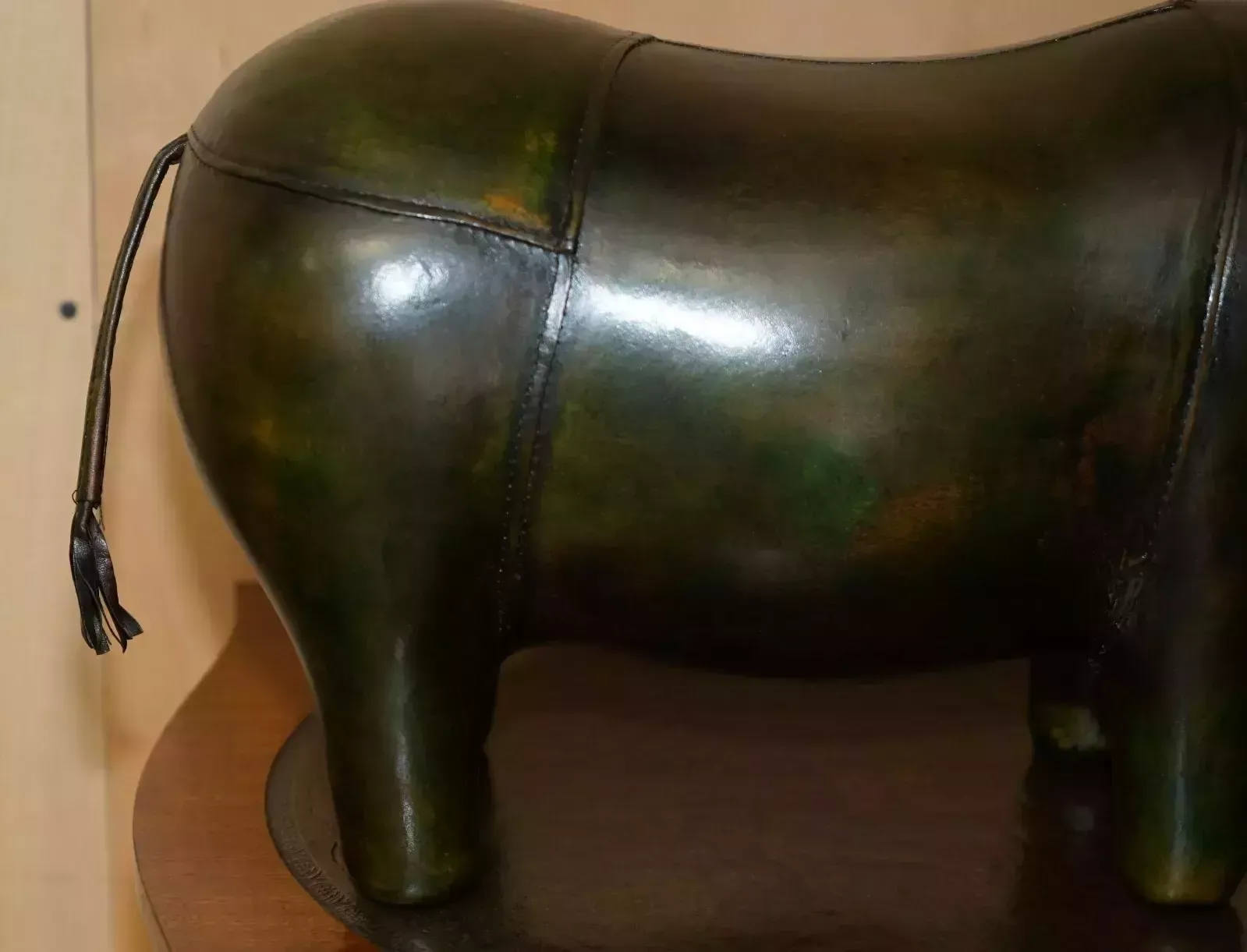 Old Stock Liberty London Style Omersa Green Leather Footstool Rhinoceros Rhino photo 1450.0