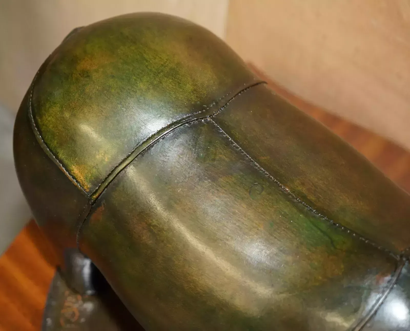 Old Stock Liberty London Style Omersa Green Leather Footstool Rhinoceros Rhino photo vintage