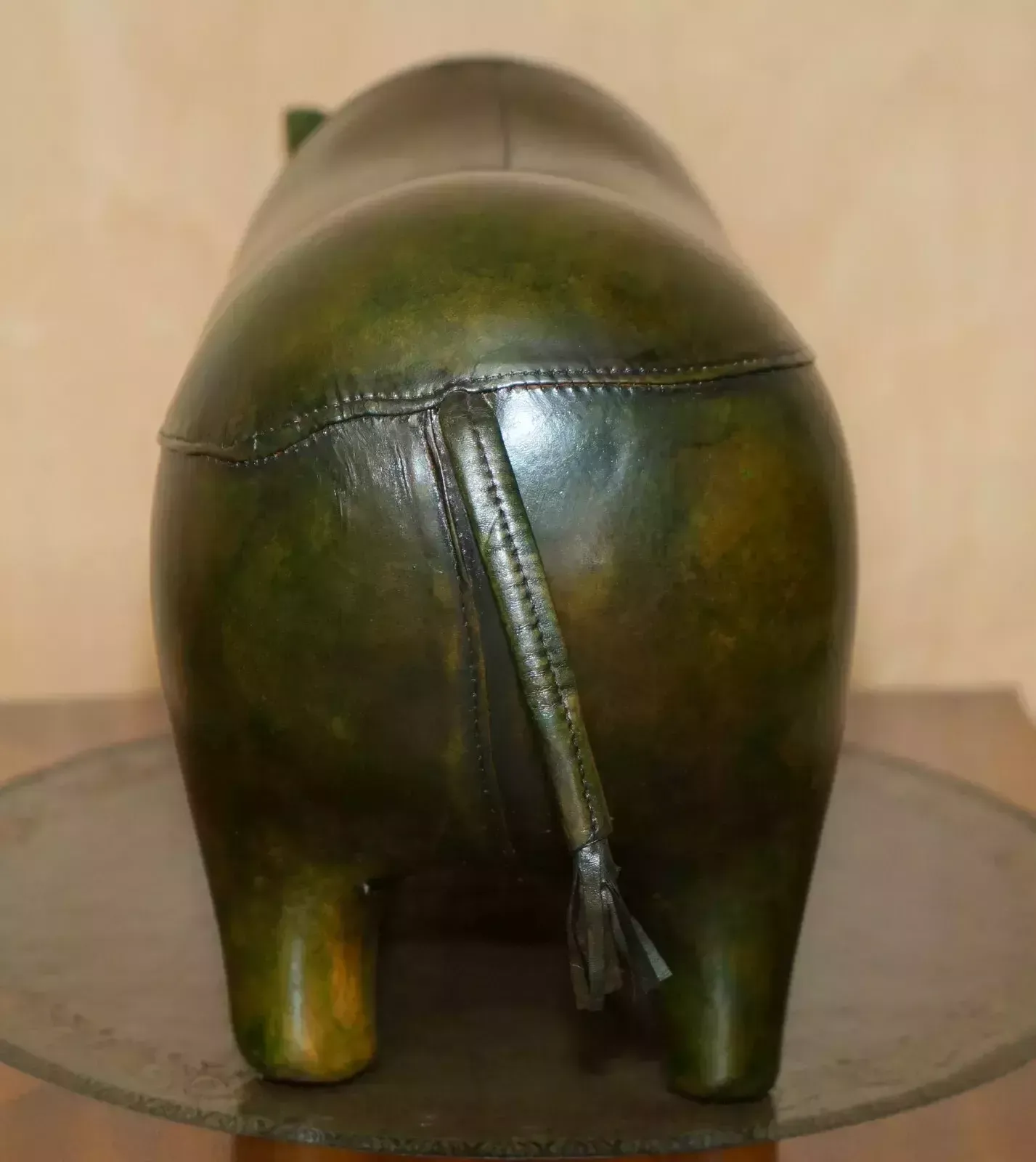 photo furniture Old Stock Liberty London Style Omersa Green Leather Footstool Rhinoceros Rhino