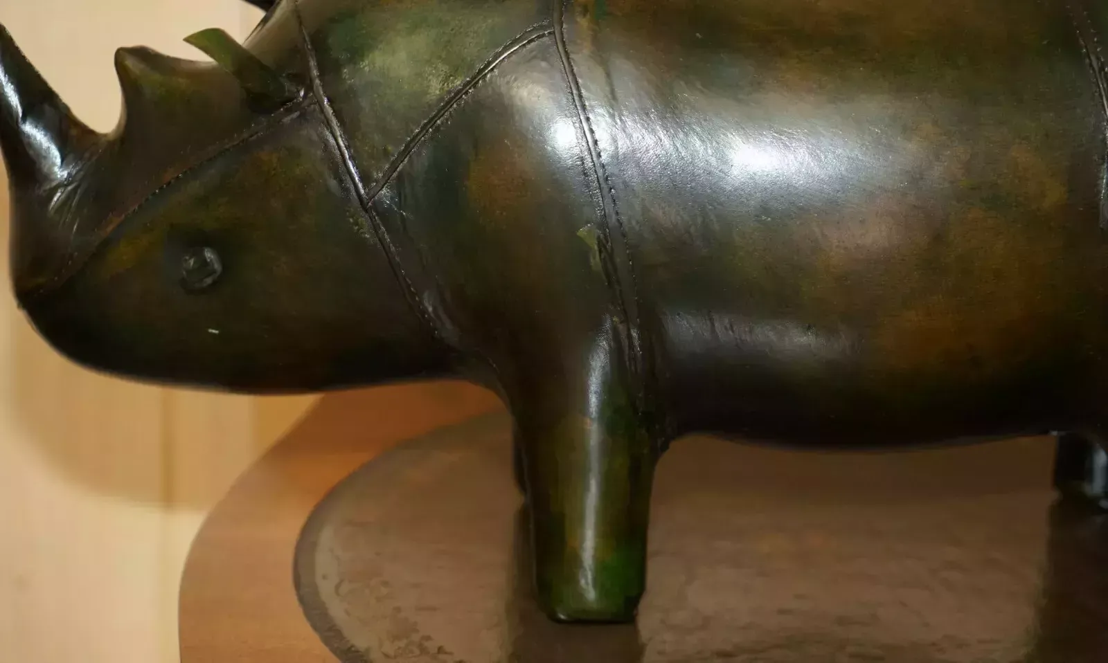 1450.0 Old Stock Liberty London Style Omersa Green Leather Footstool Rhinoceros Rhino photo