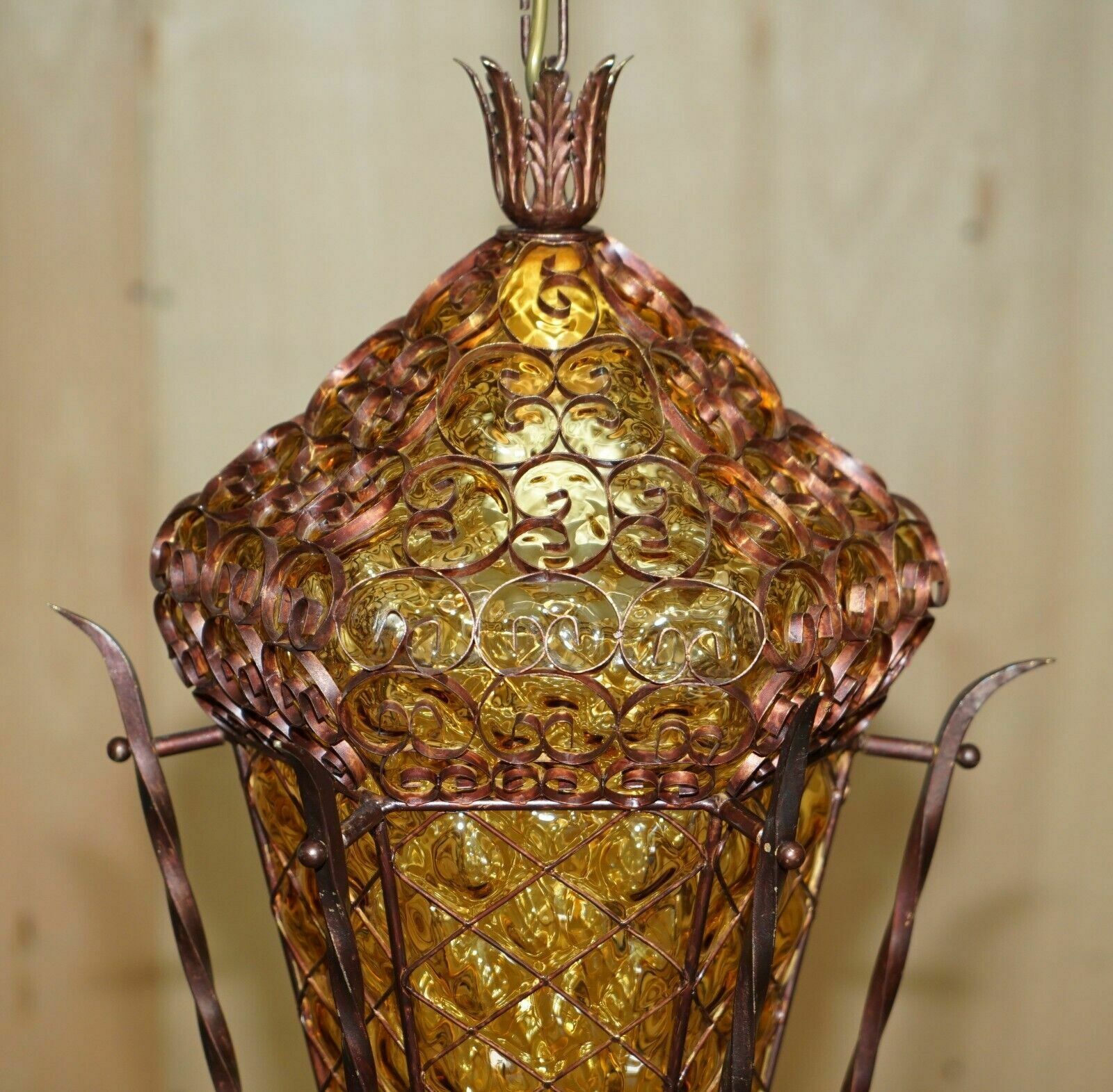 Exquisite Circa 1940's Murano Mouth Blown Glass Art Nouveau Pendant Light photo for sale