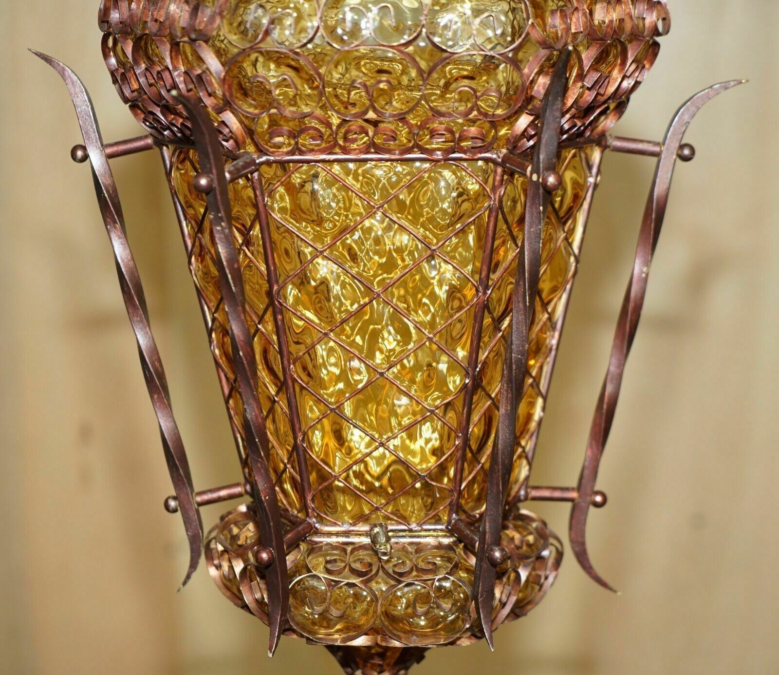 Exquisite Circa 1940's Murano Mouth Blown Glass Art Nouveau Pendant Light photo 2500.0