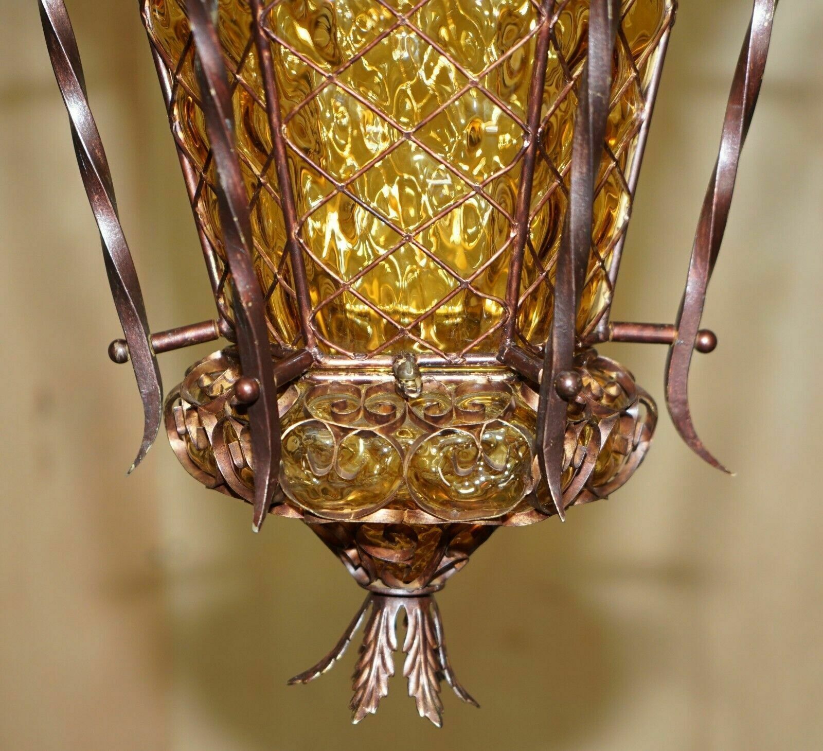 Exquisite Circa 1940's Murano Mouth Blown Glass Art Nouveau Pendant Light photo vinterior