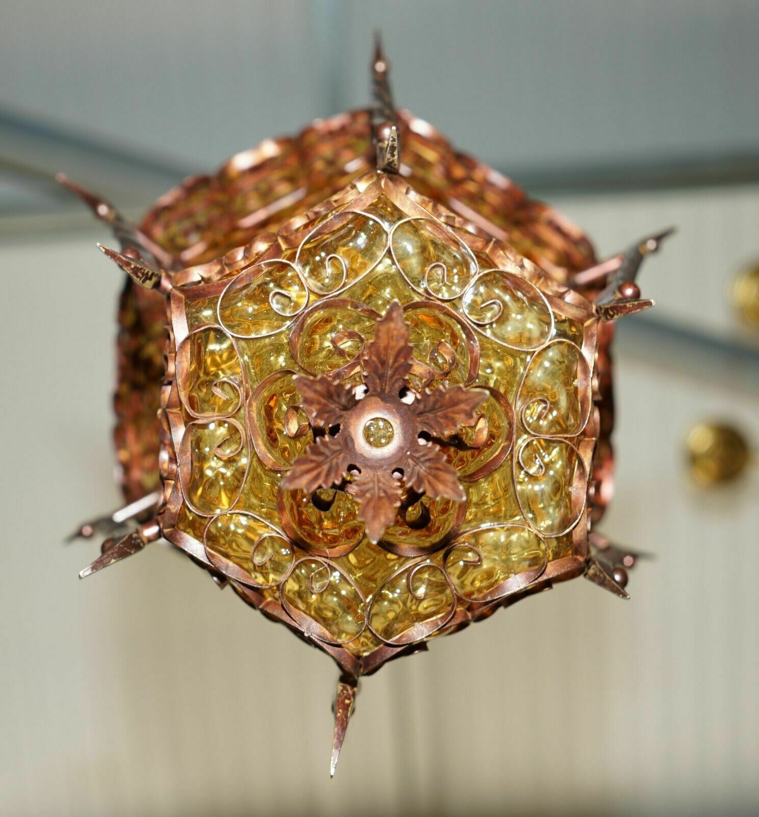 2500.0 Exquisite Circa 1940's Murano Mouth Blown Glass Art Nouveau Pendant Light photo