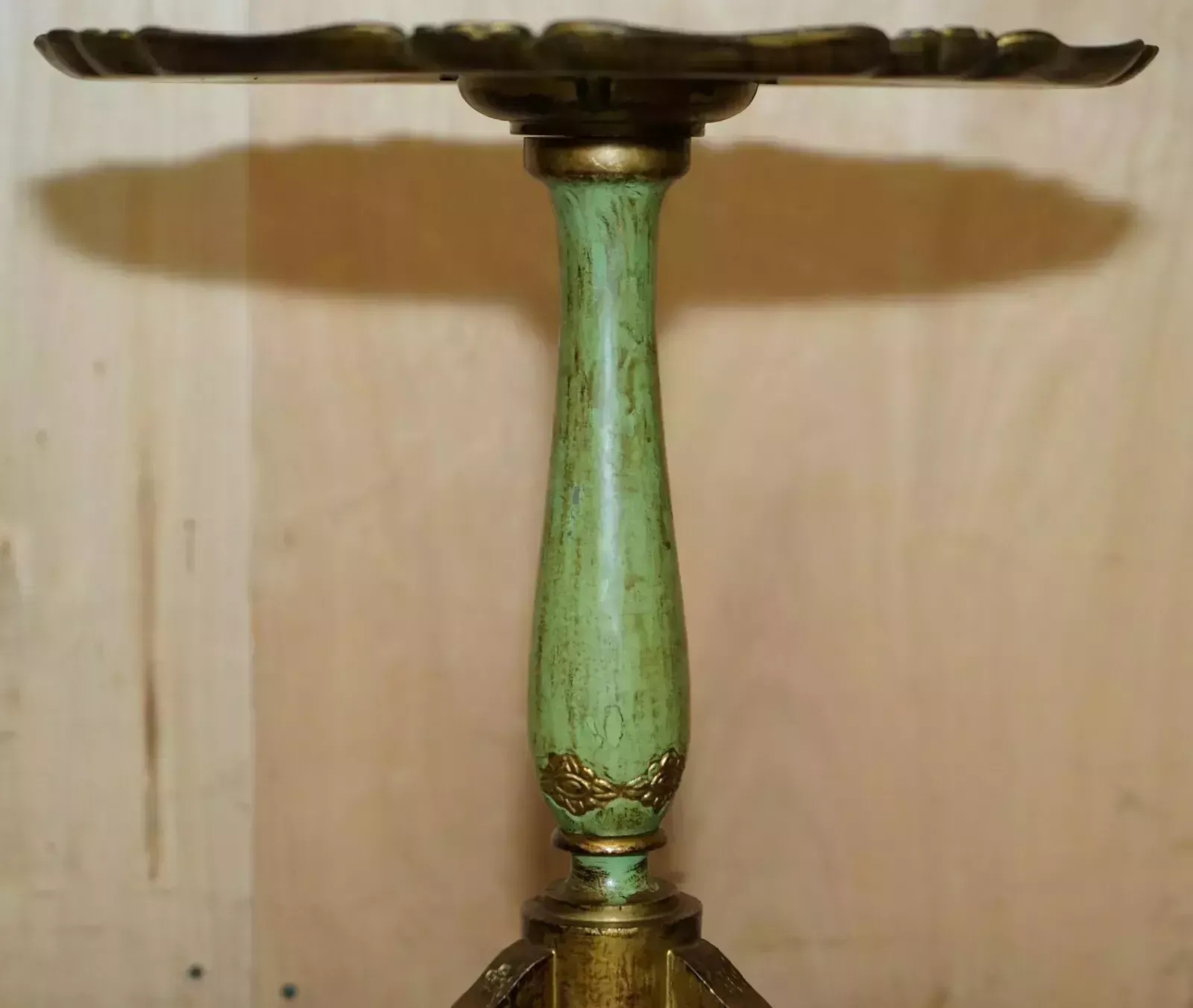Vintage French Circa 1950's Hand Painted & Gilt Tripod Side End Lamp Wine Table photo vintage