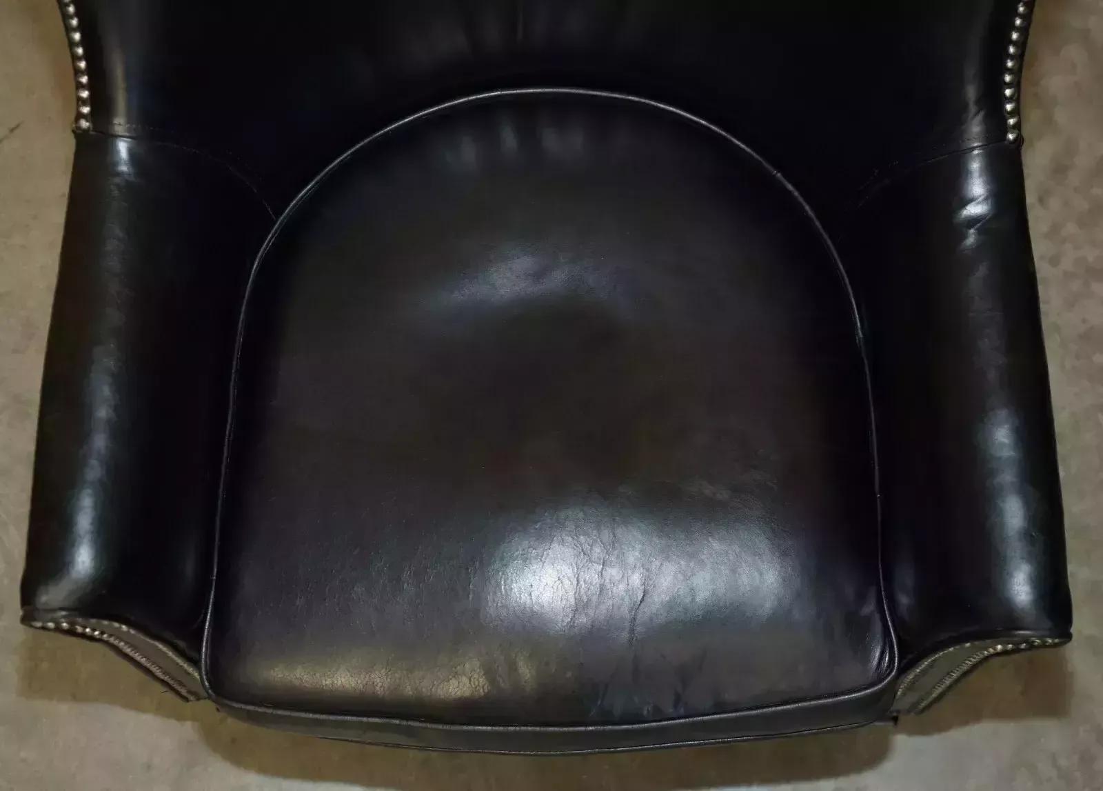 Pair Of Vintage Black Leather Tub Club Armchairs With Hand Studded Upholstery photo vinterior
