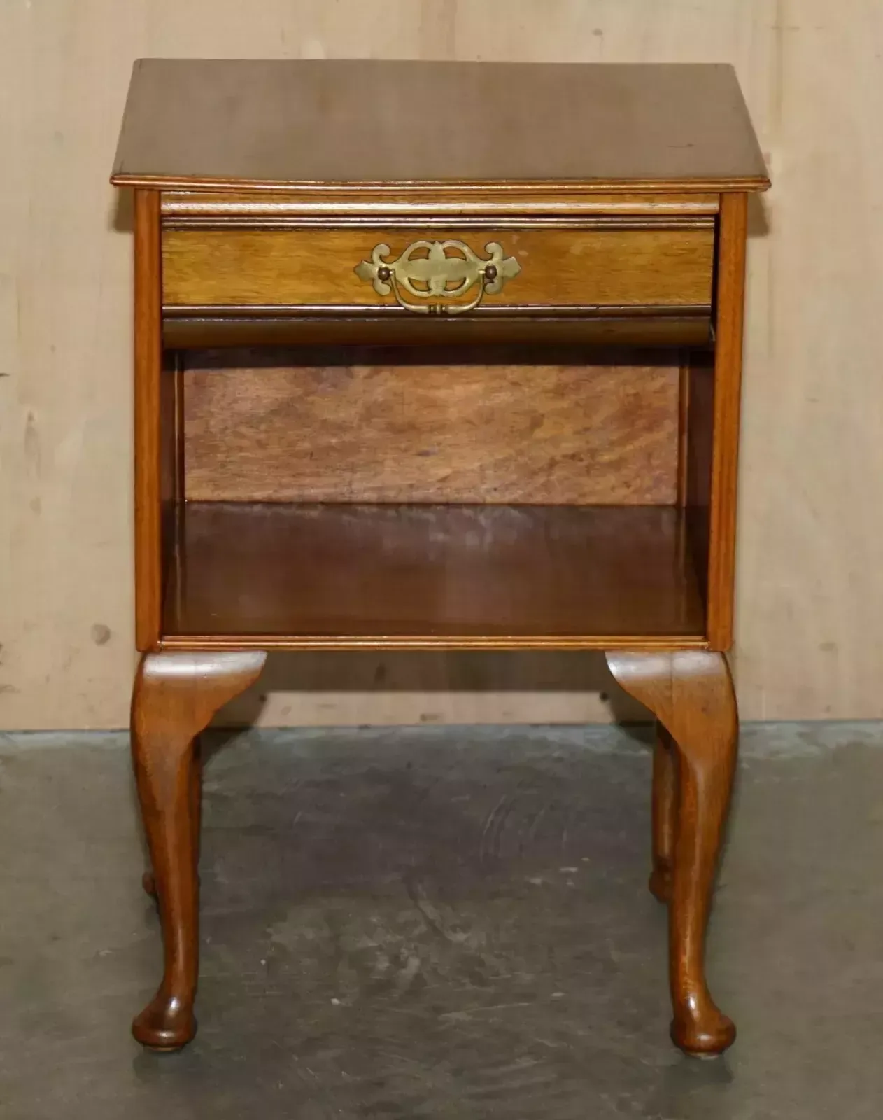 Pair Of Mid Century Modern Beech & Walnut Bedside Side End Lamp Wine Tables photo for sale