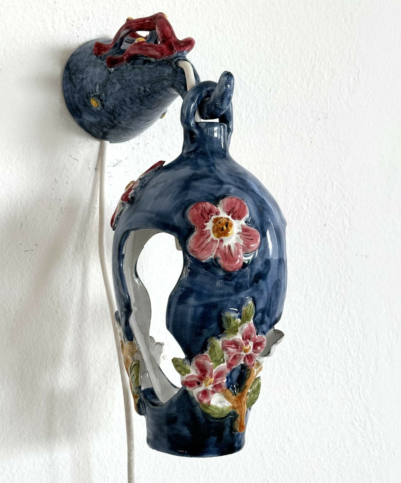 1950's Flower And Coral Maiolica Illuminated Lantern By Vietri Italy photo 1100.0
