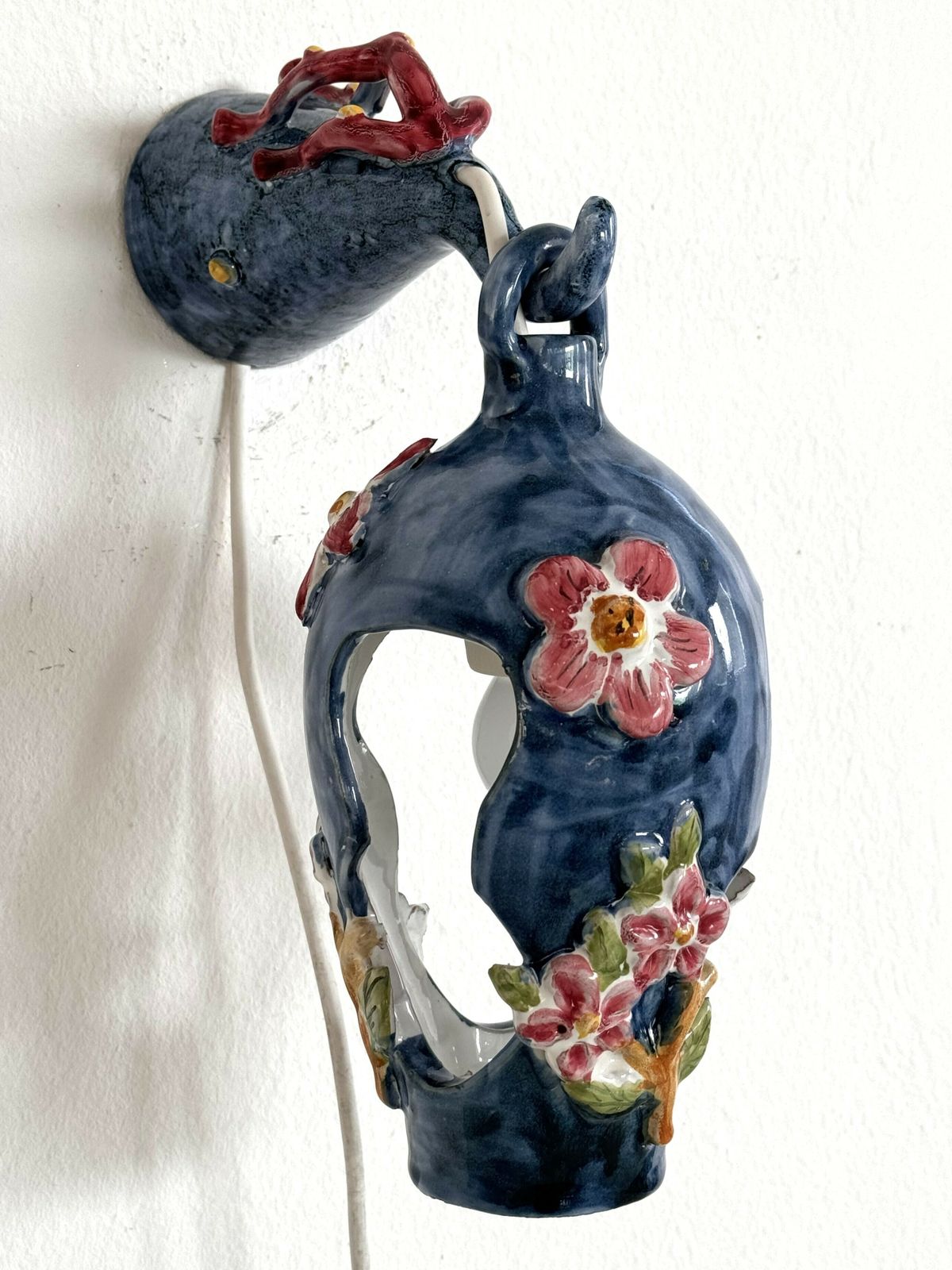 Lighting 1950's Flower And Coral Maiolica Illuminated Lantern By Vietri Italy photo